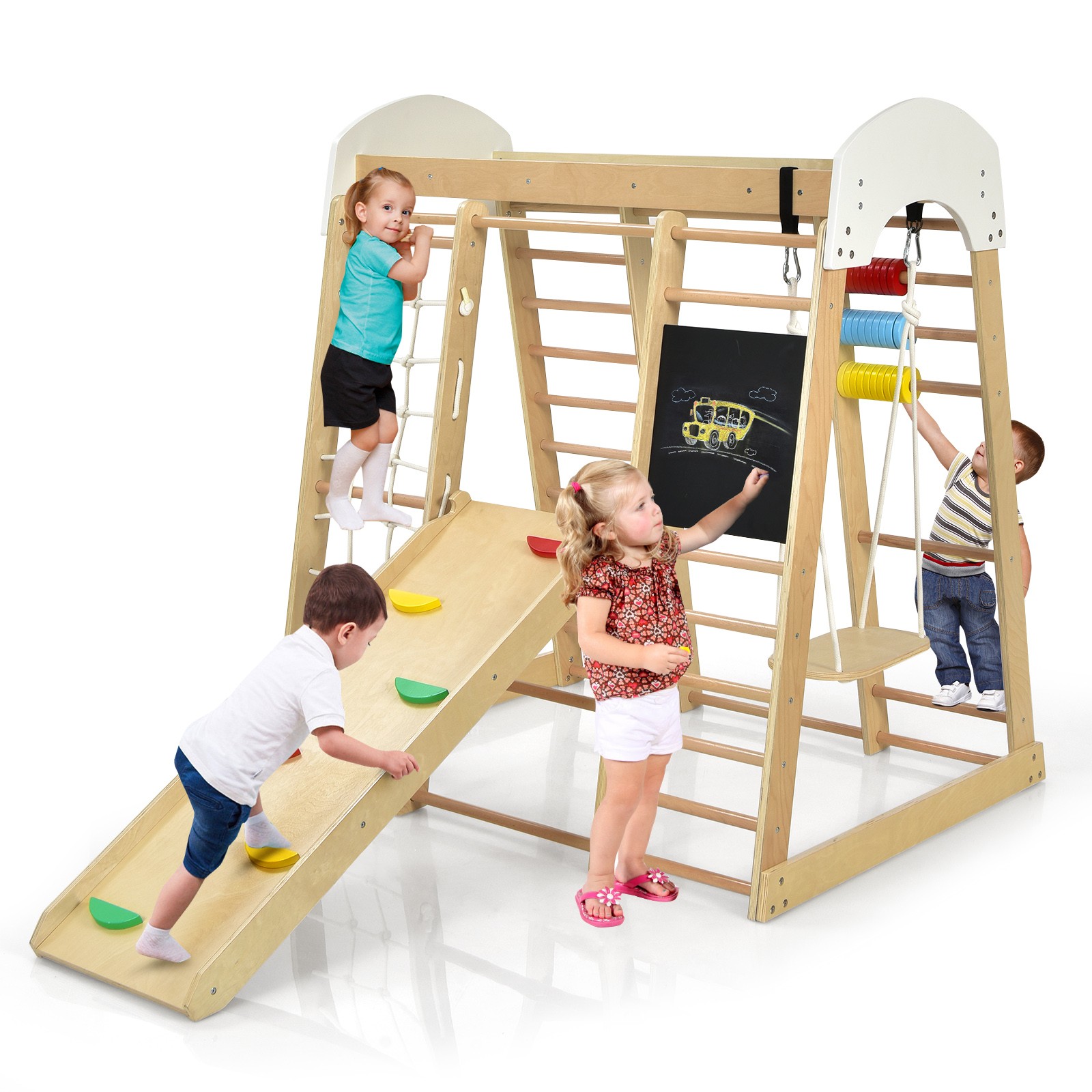 Indoor Playground Climbing Gym Kids Wooden 8 in 1 Climber Playset  for Children