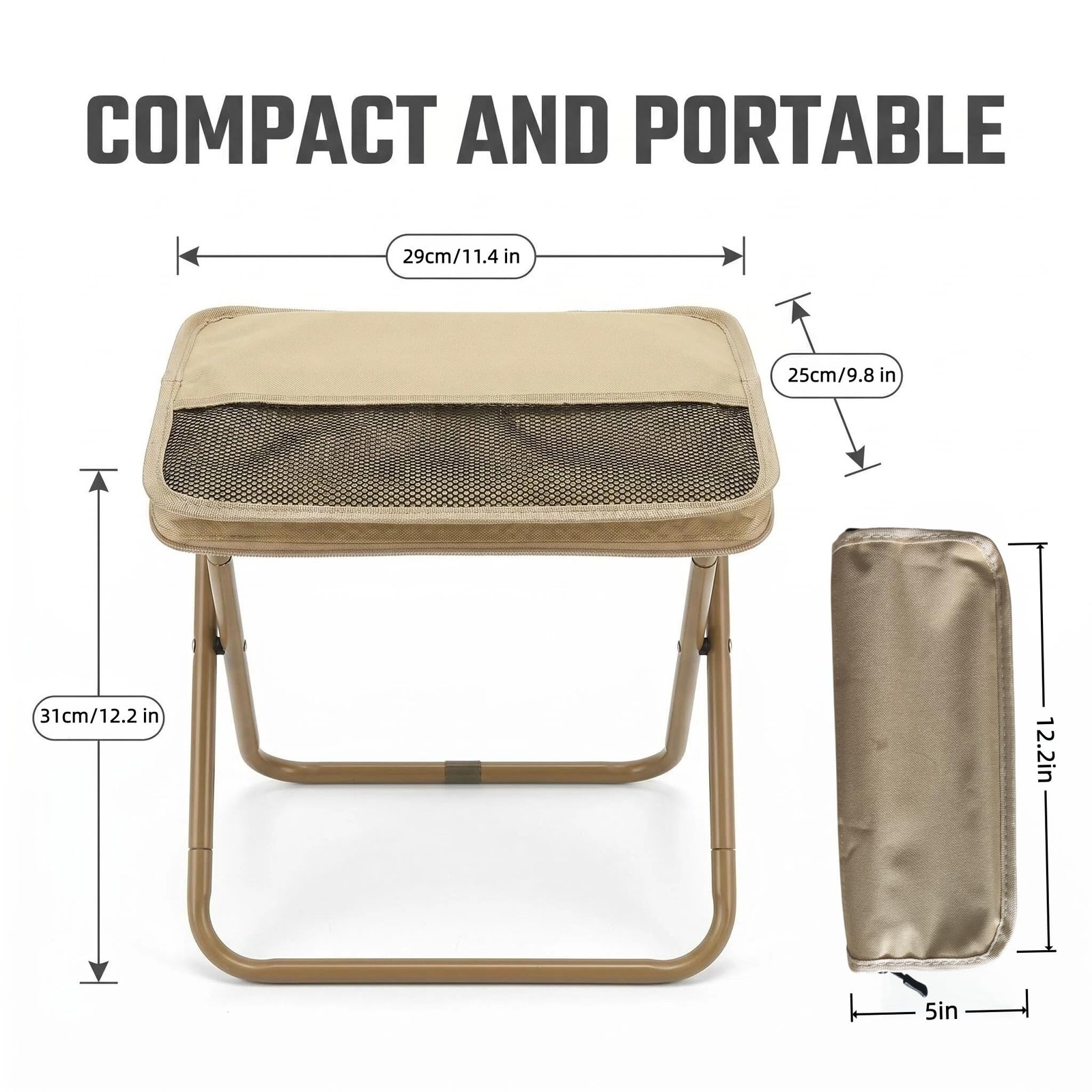 11.5" Portable Folding Camp Stool with Side Pocket, Lightweight Foldable Camp...
