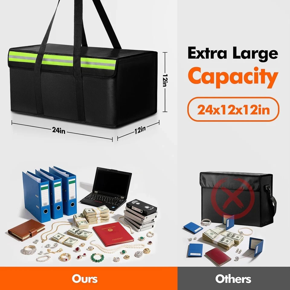 Extra Large Fireproof Document Bag 24x12x12 for Valuables and Photos