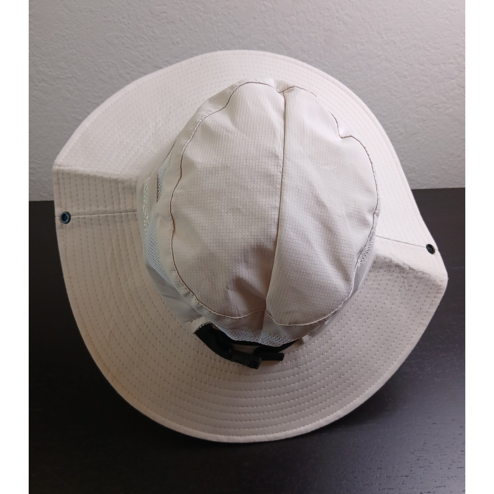 Sunshade 4' Brim Safari Hat Off White Mesh Vented Adjustable Chin Strap Snaps