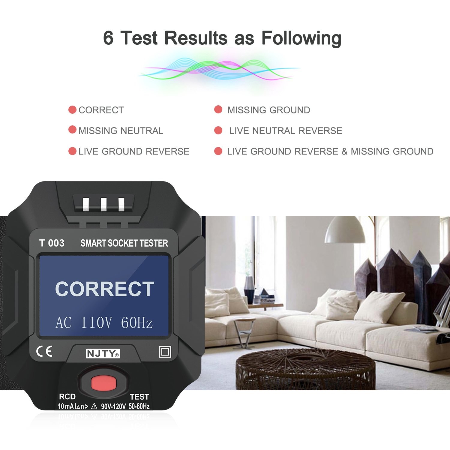 1- 90~120V US Plug Socket Outlet Tester Smart Socket Tester Digital UFCV