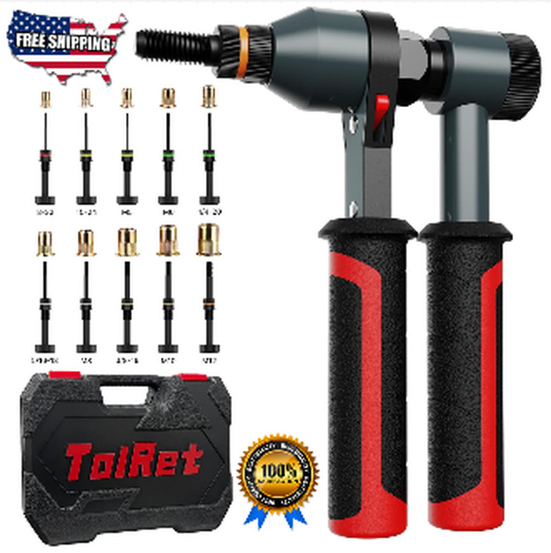 Rivet Nut Tool Kit with 10 Mandrels & 100 Nuts, Ratchet Rivnut Nutsert Set