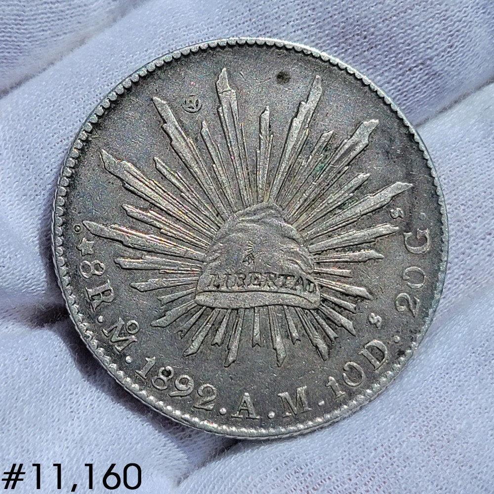 SHARP! 8 Reales 1892 MO AM MEXICO CITY SILVER LIBERTAD CHOPMARKS  CAP & RAYS