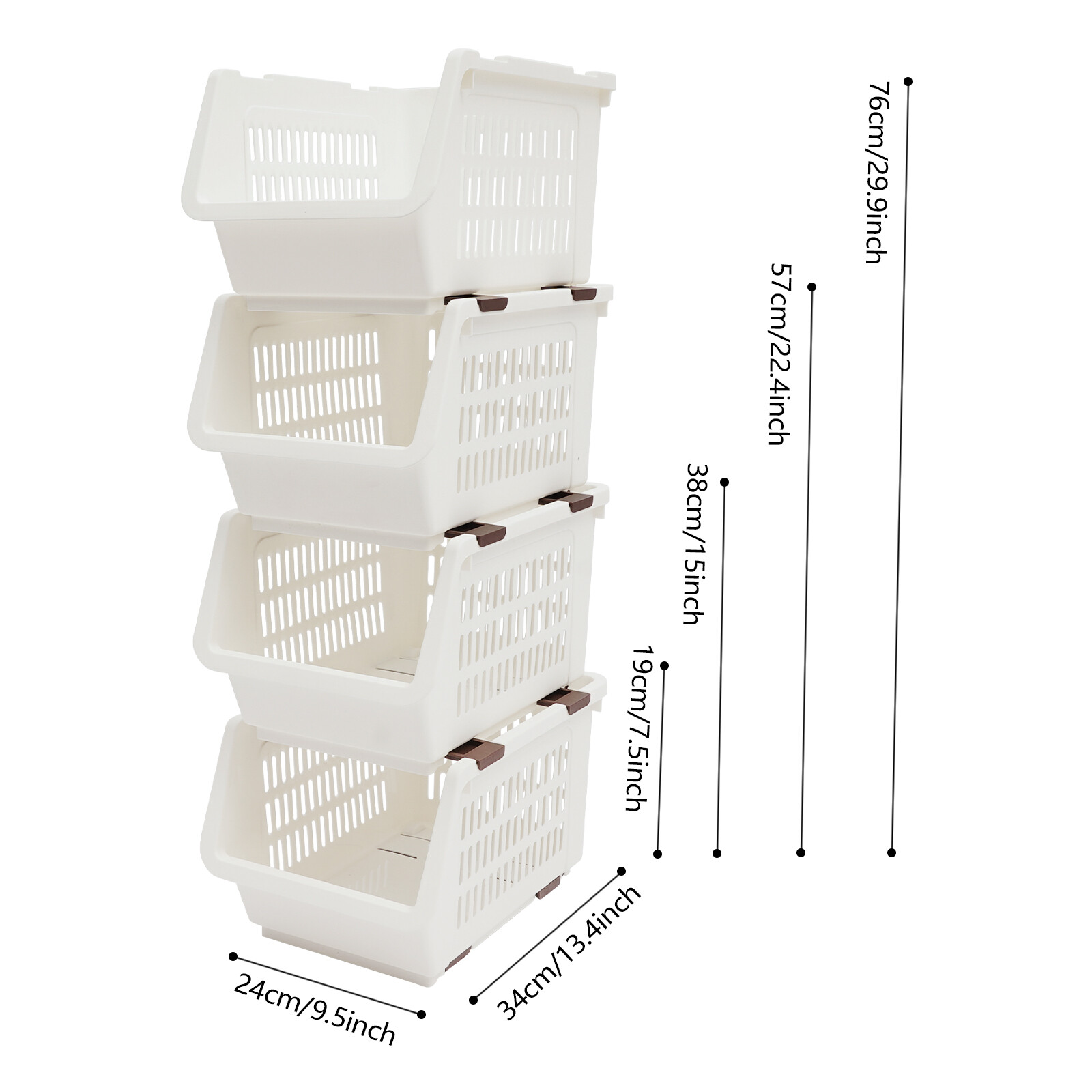 4 Pack Stacking Storage Baskets, Multifunctional PP Organizer Bins Space-Saving