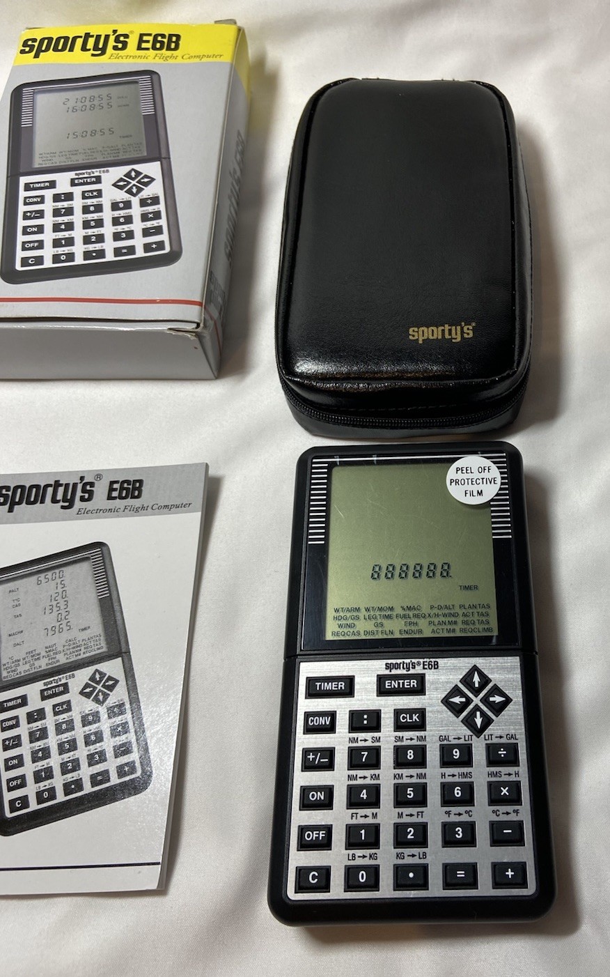 Vintage Sporty's E6B Electronic Flight Computer NIB Case, Card, Manual
