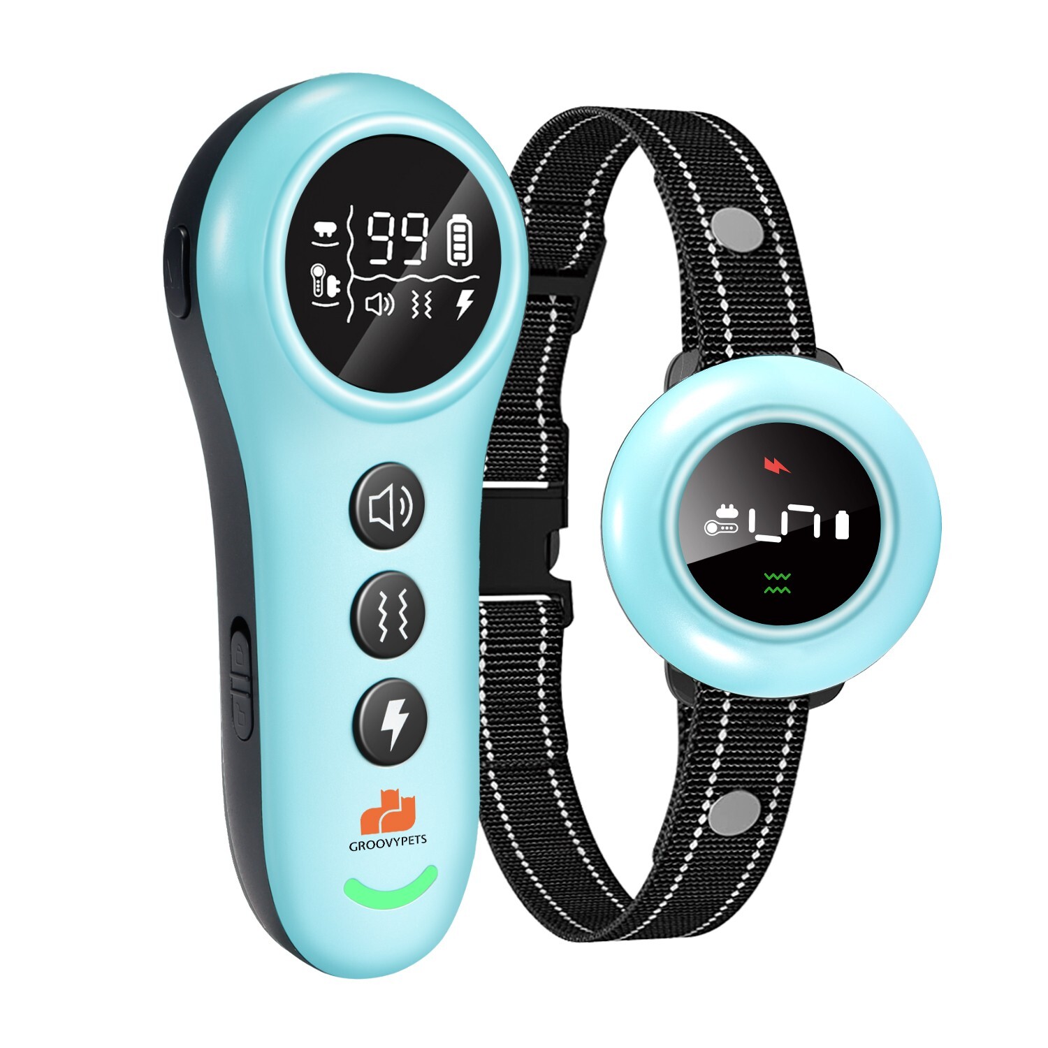 GROOVYPETS 550 Yard Auto Anti-bark Remote Dog Training  Shock Collar, Sky Blue