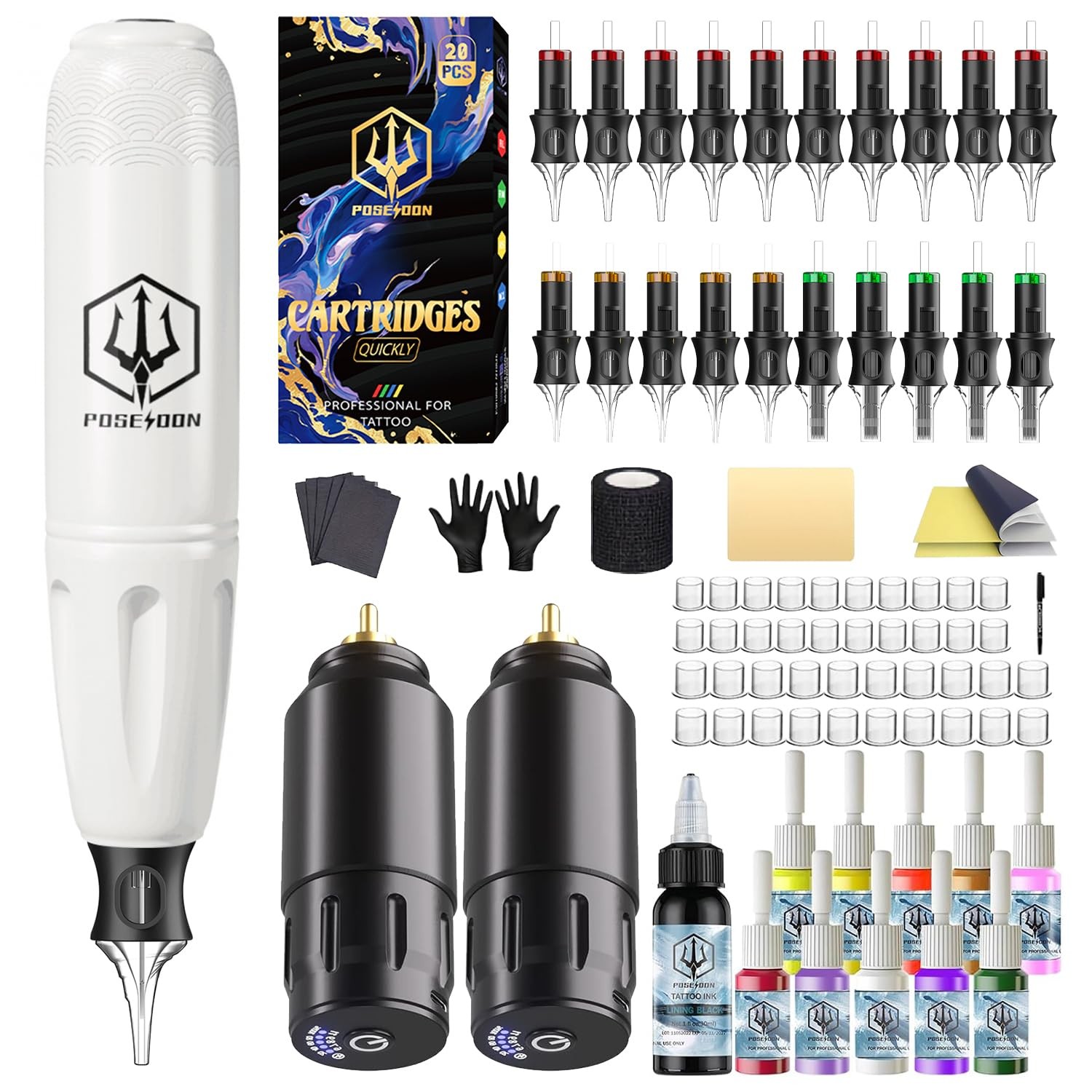 Wireless Rotary Tattoo Machine Kit with 20 TK119-1, black