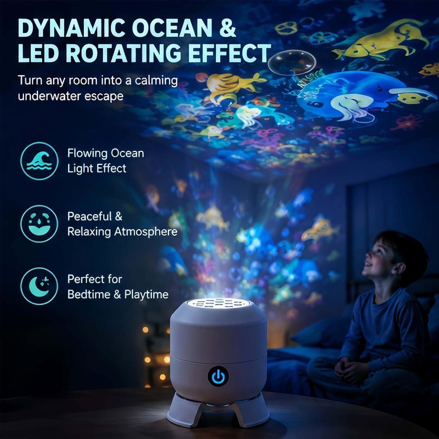 Dynamic Rotating Led Projector Lights Ocean Scene Rotating Night Lamp for Kids