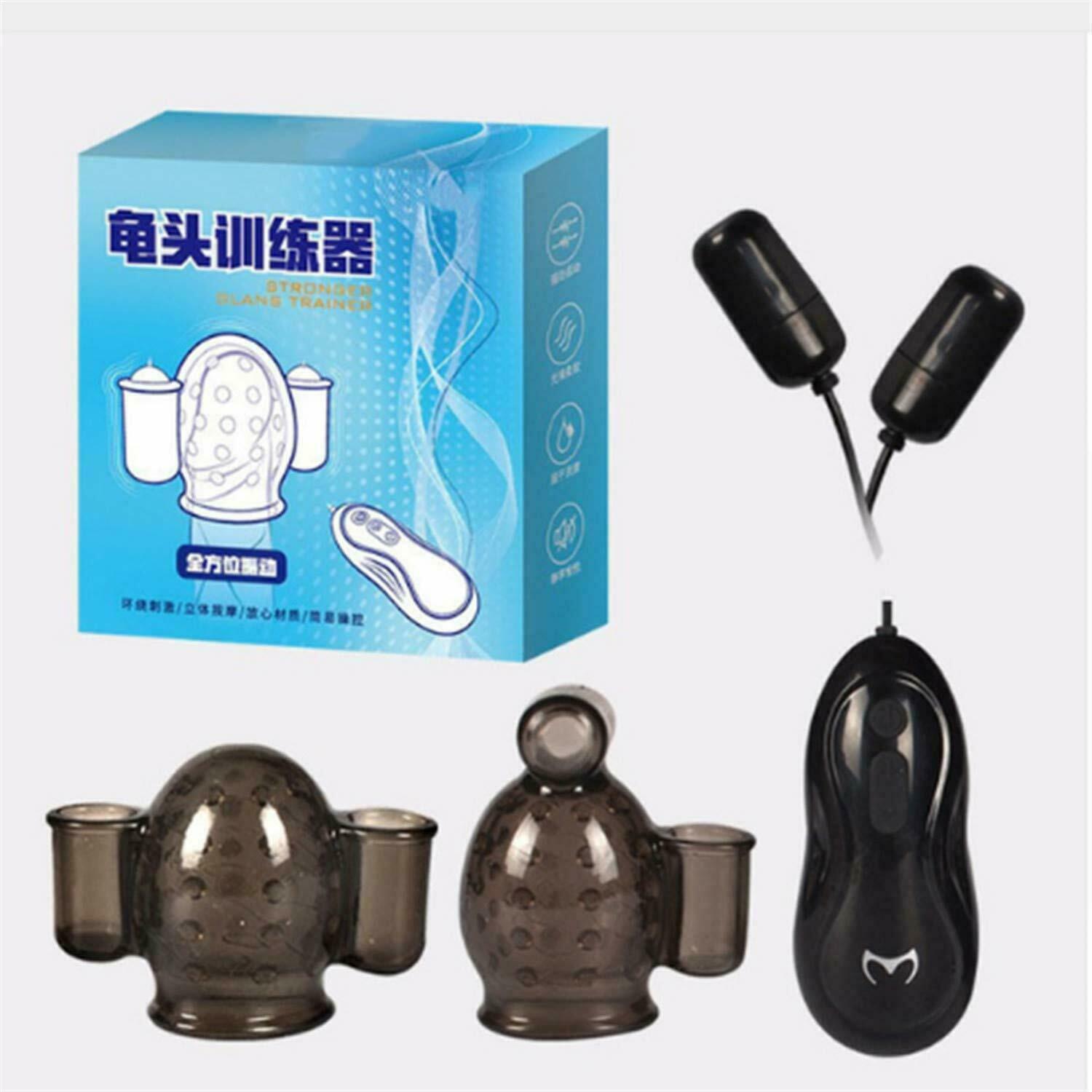 Men Penis Massager 2 Caps Vibrator Long time glans training device Trainer Glans