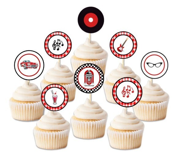 1950s Cupcake Toppers, 50s Retro Cupcake Toppers, DOWNLOAD FILE