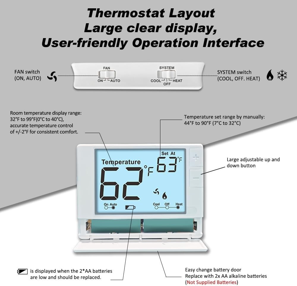 Thermostat for Conventional Systems - Non-Programmable with Touch Control LCD