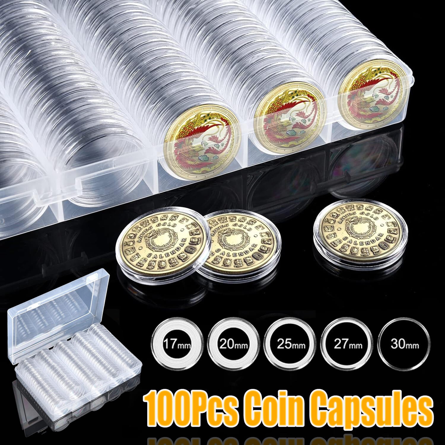 100PCS 30mm Coin Holder Capsules Case Clear Plastic Round Storage Organizer Box