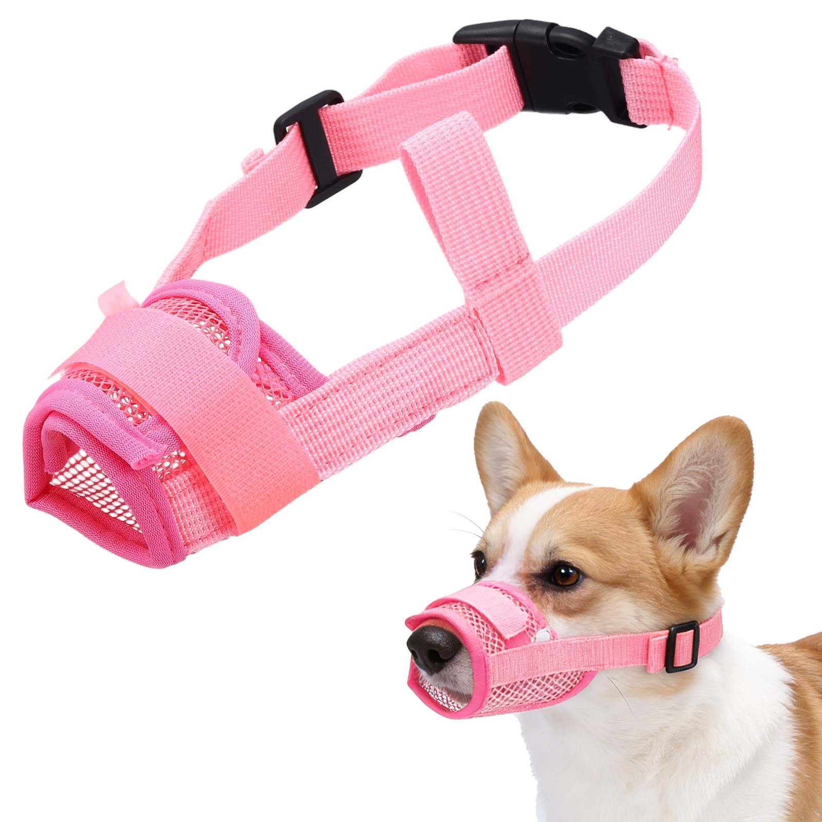 Dog Muzzle, Soft Mesh Muzzle Mouth Guard Cover(Pink, M)