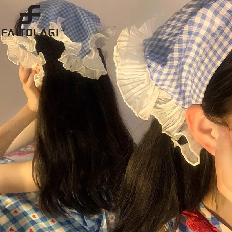 Ins Korean Women Lace Hairband Double Sided Triangle Scarf Summer Sunscreen Head