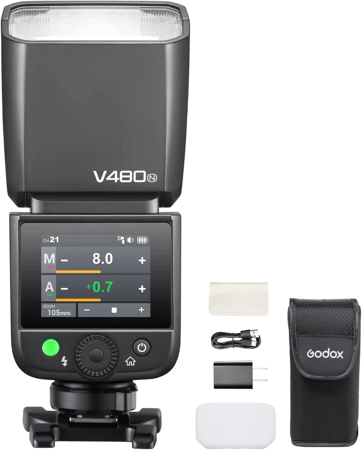 V480-N V480 Flash for Nikon, Touchscreen Speedlite, GN50 High Output, USB-C Char