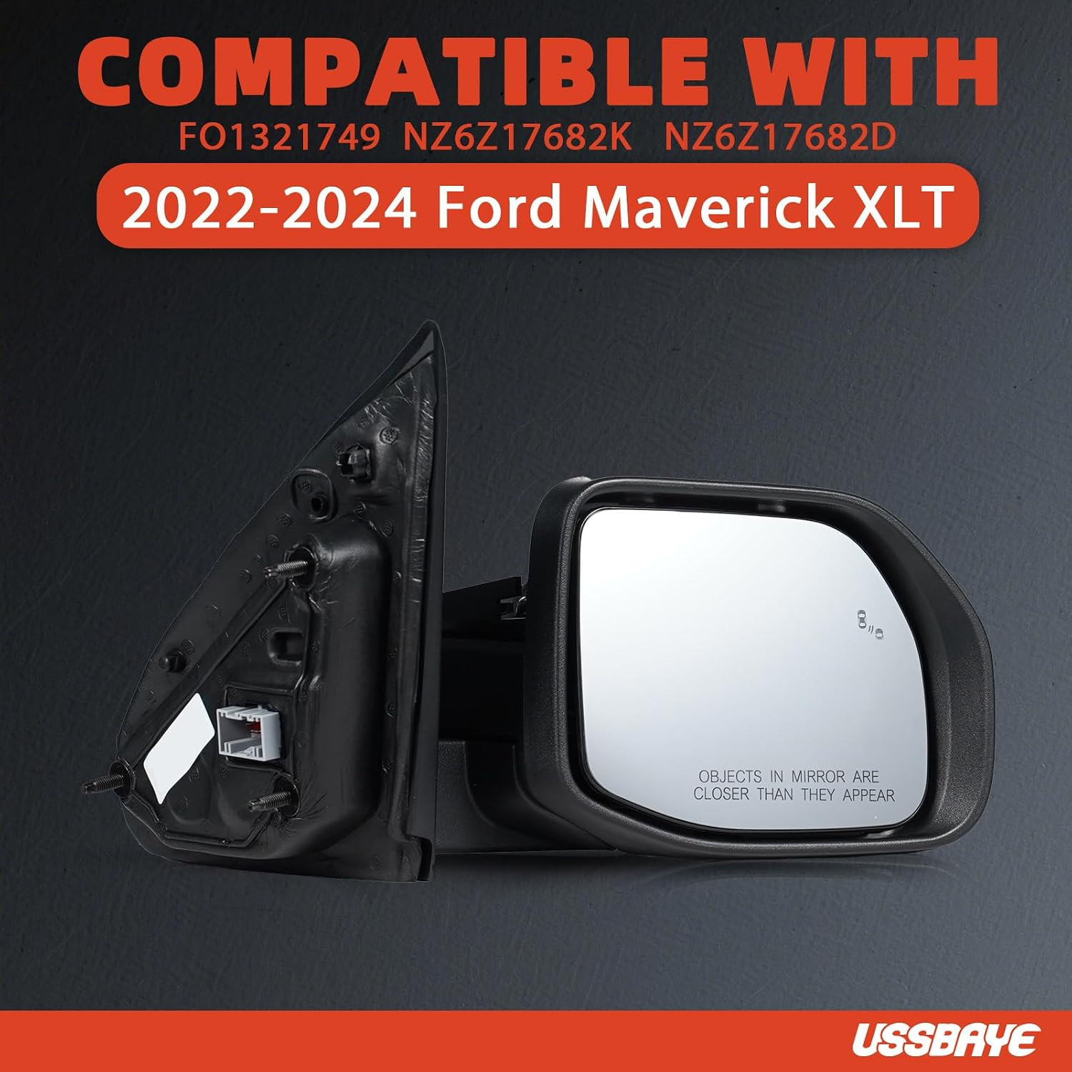 Side Mirror Assembly Compatible with 2022-2024 Ford Maverick Right Passenger Sid