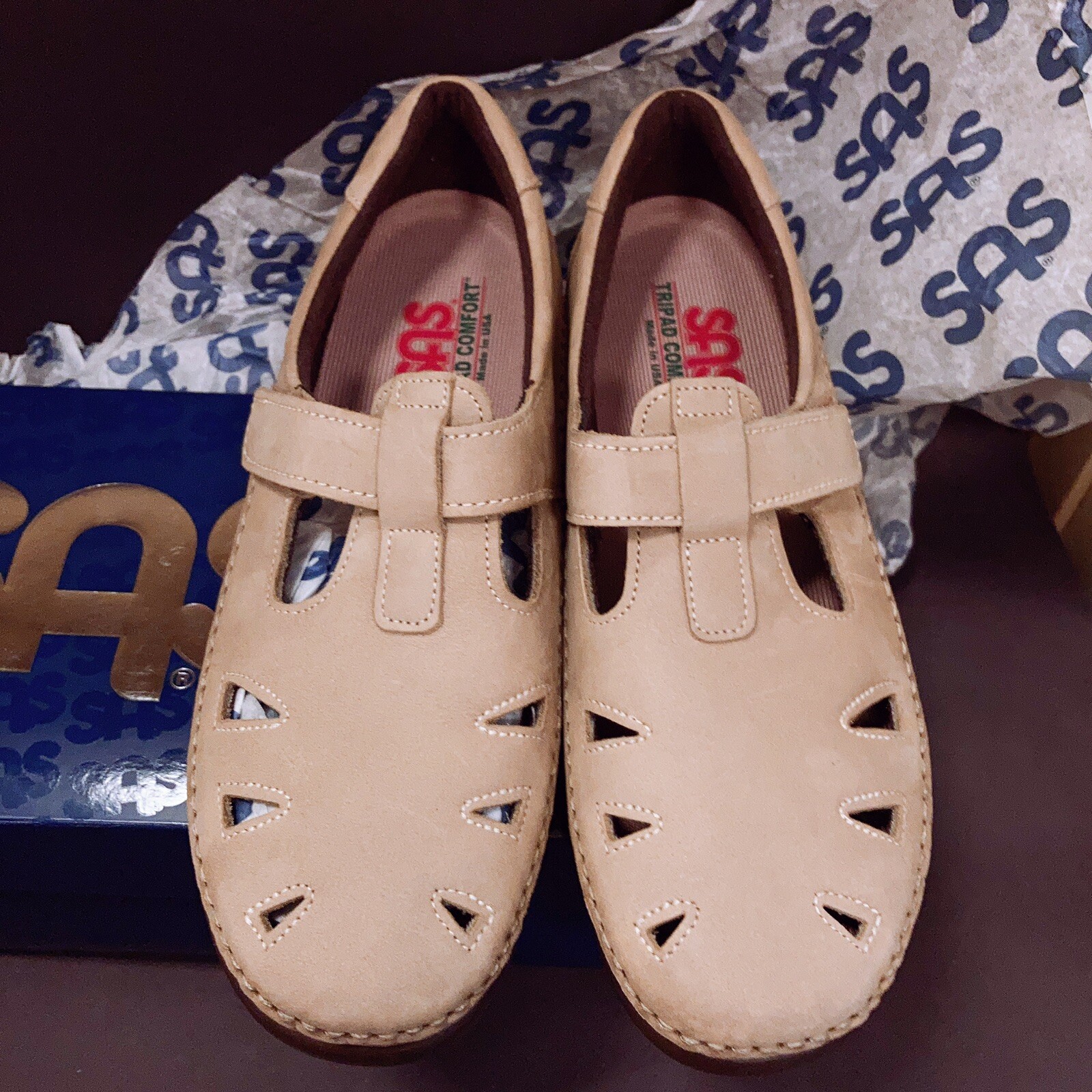 SAS 9.5M Super Soft Moccasin Roamer Sage Comfort Walking NuBuck Leather Shoes