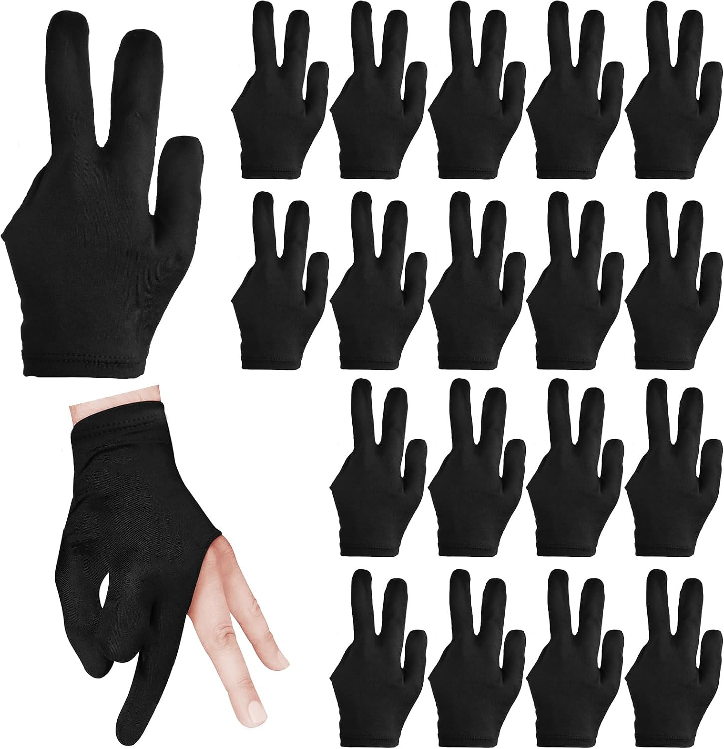 Accencyc 3 Fingers Pool Gloves 20Pcs Billiard Glove Universal Cue Sports Gloves