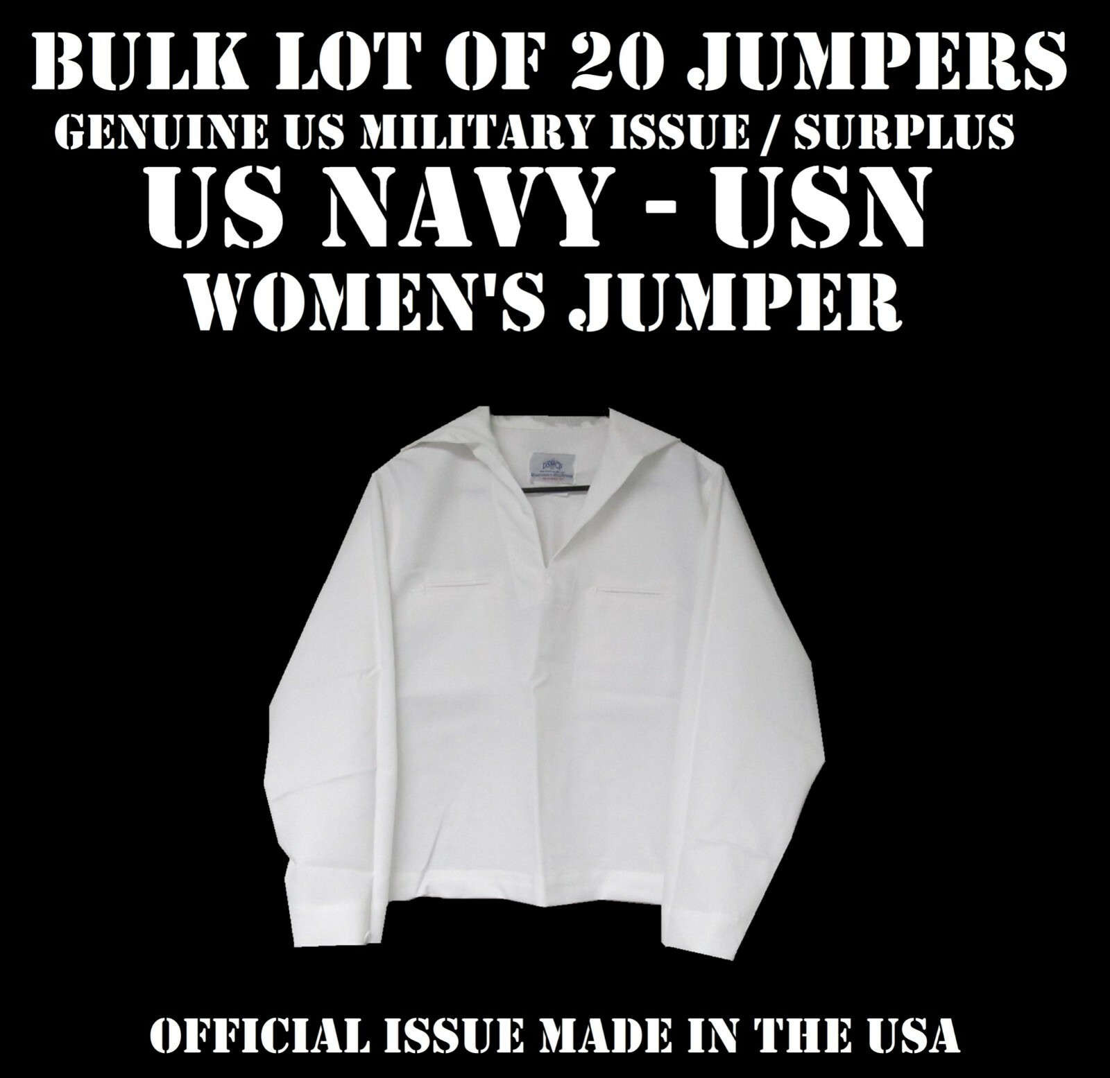 WOMEN'S 16MT WHITE US NAVY JUMPER DEALER LOT OF 20 USN SAILOR MILITARY SURPLUS