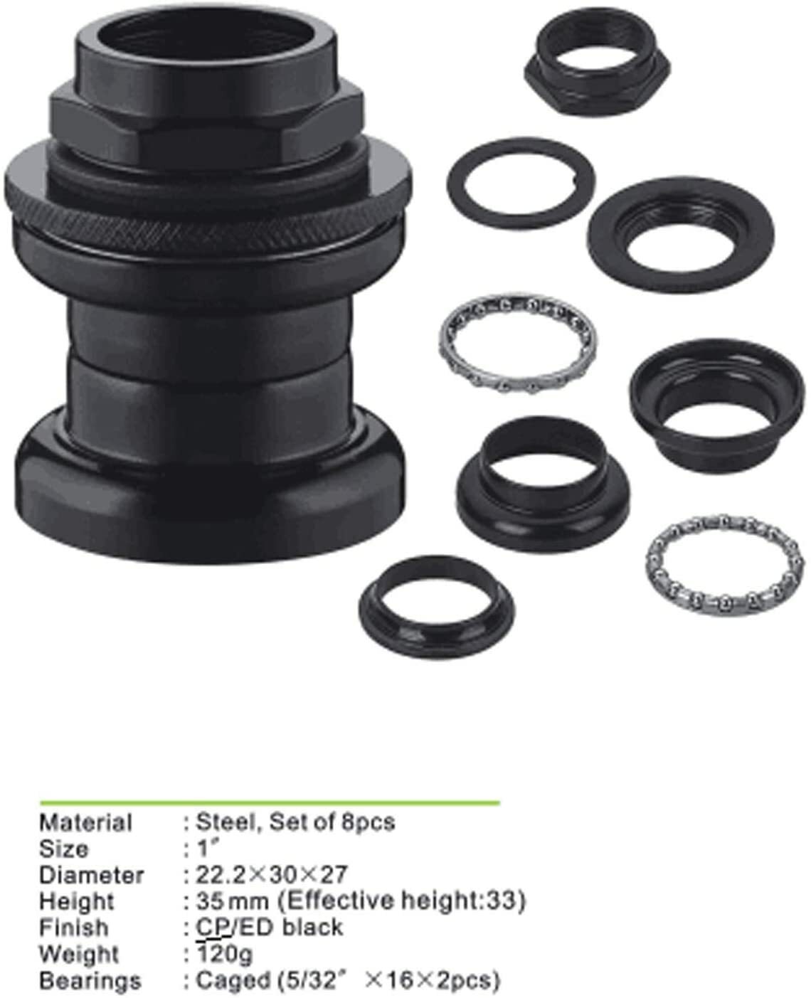 CDHPOWER 8pcs 1" Threaded Bicycle Headset Combo- Gas Motorized Bicycle (Black)