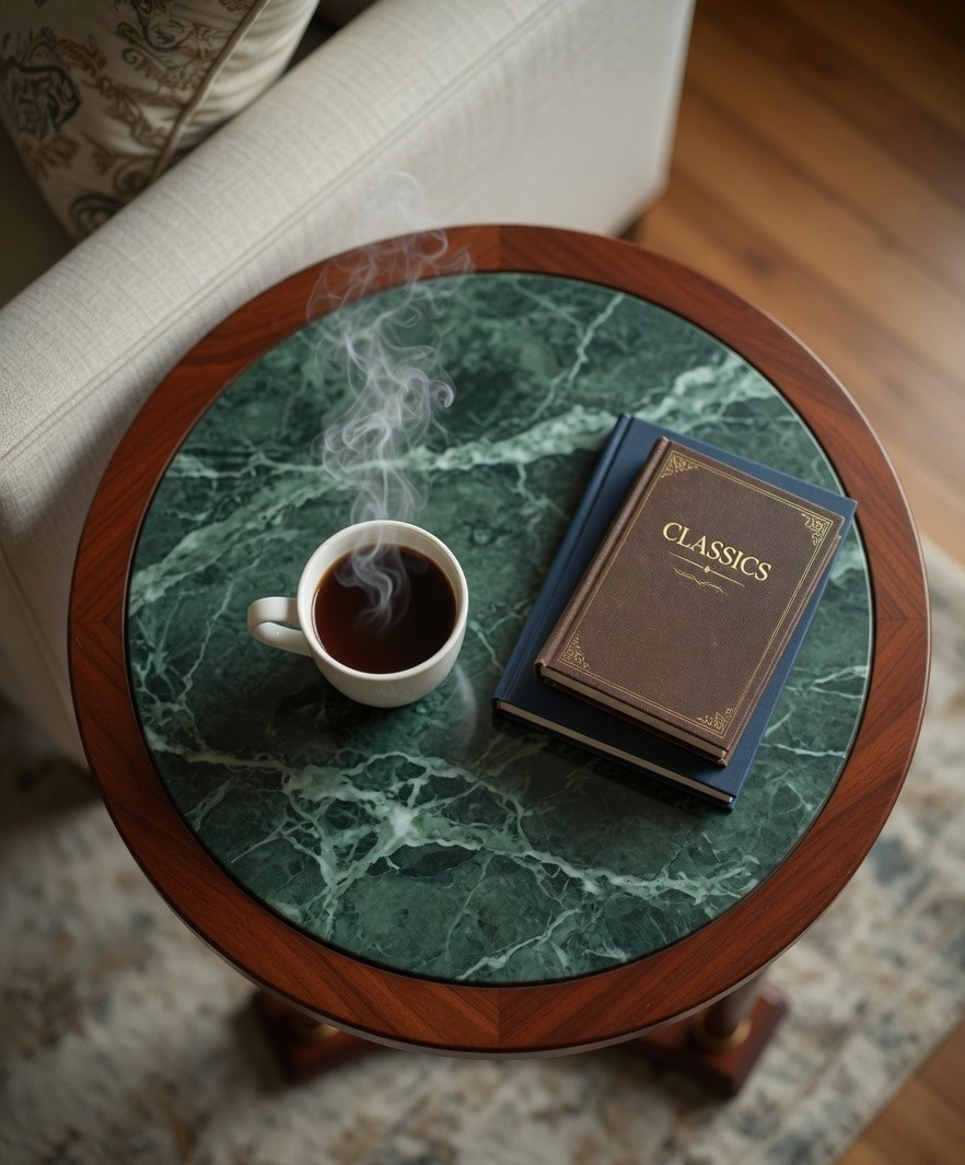 Designer Green Marble End Table – Luxury Textured Stone Table for Home Decor