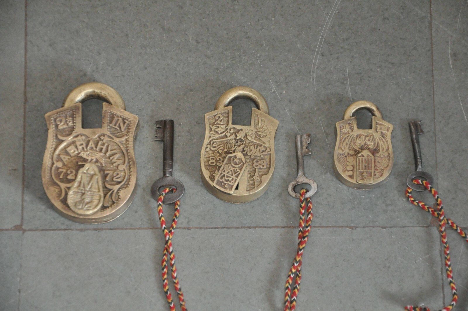 3 Pc Vintage Brass Bird & Lines Engraved Handcrafted Padlocks