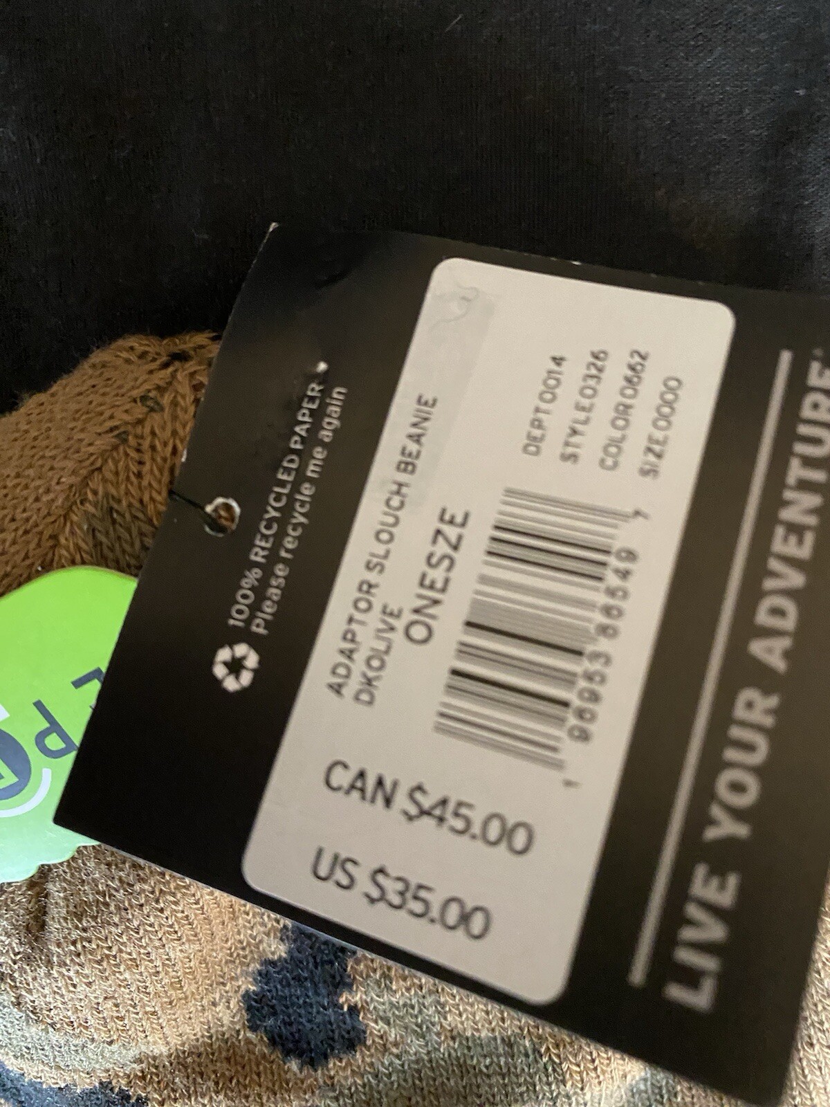 Eddie Bauer Reversible ADAPTOR SLOUCH BEANIE Dk Olive One size NWT