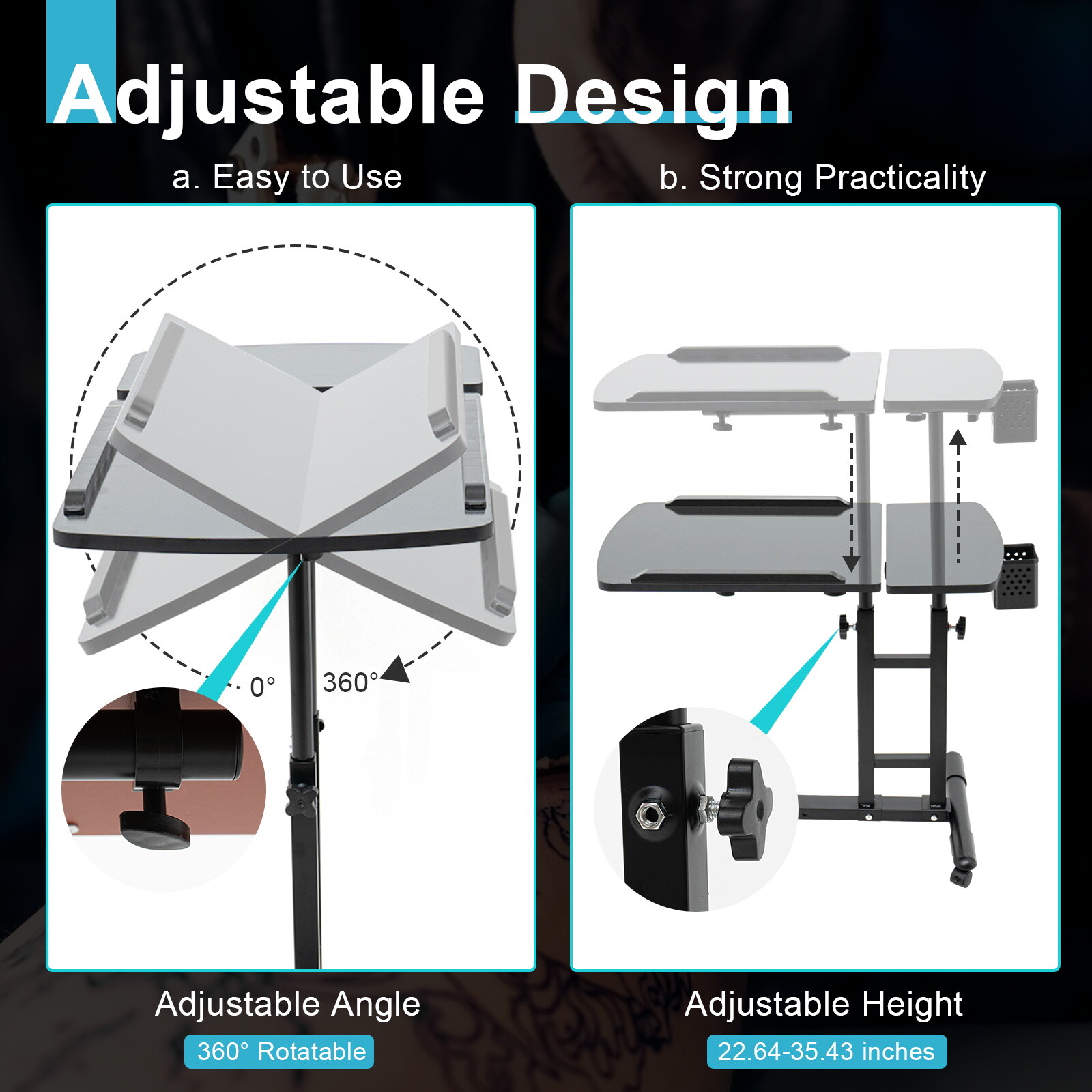 Portable Mobile Tattoo Work Station Arm Rest Stand Desk Table Workbench Tray