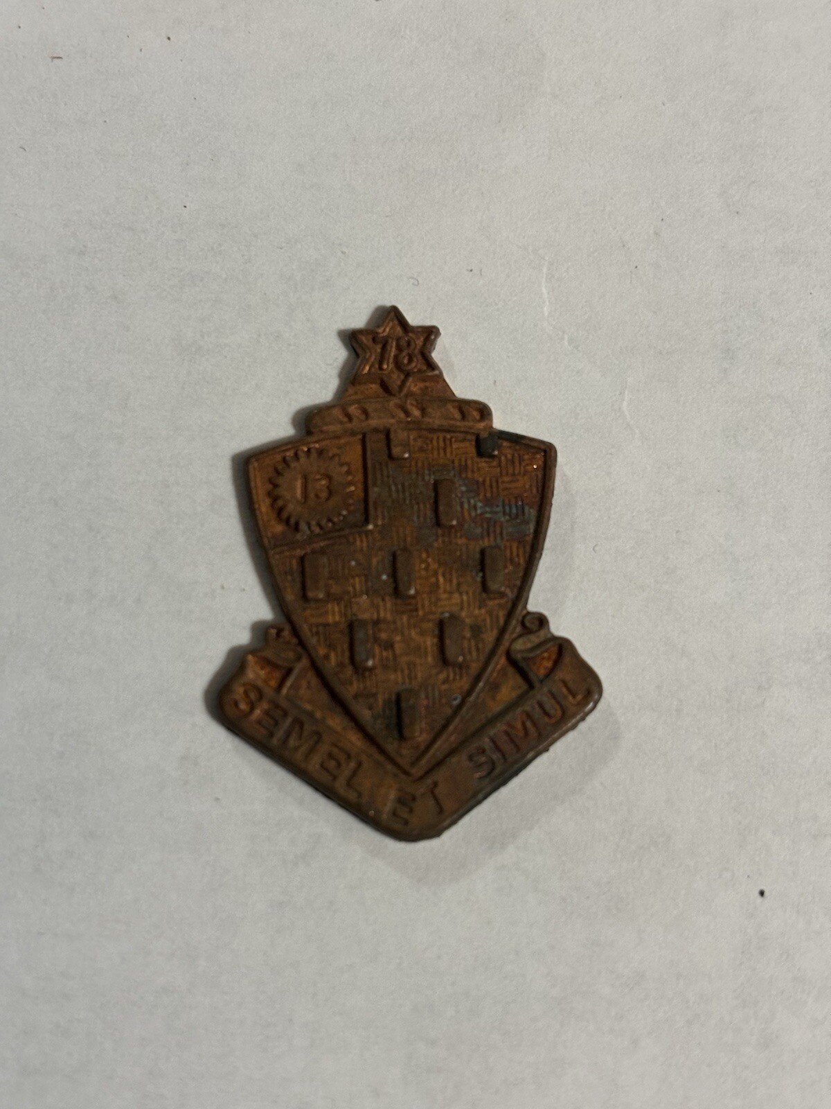 Dead stock Vintage U.S. Army "Semel Et Simul" 78th Field Regiment Unit crest