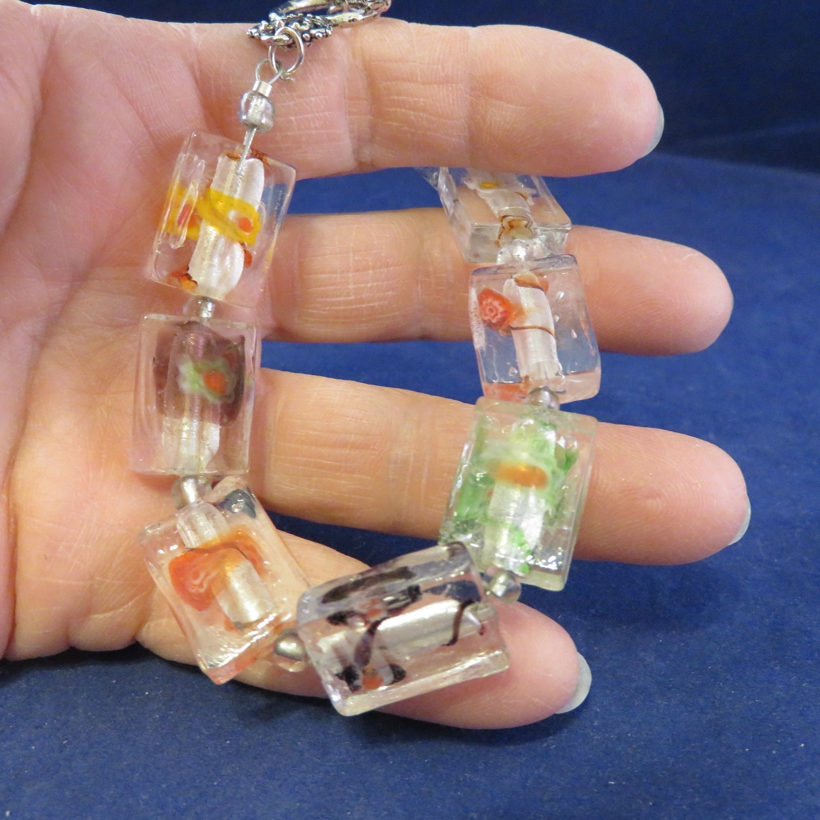 Bracelet of Colorful Glass Beads w Colored Swirls  (1216)