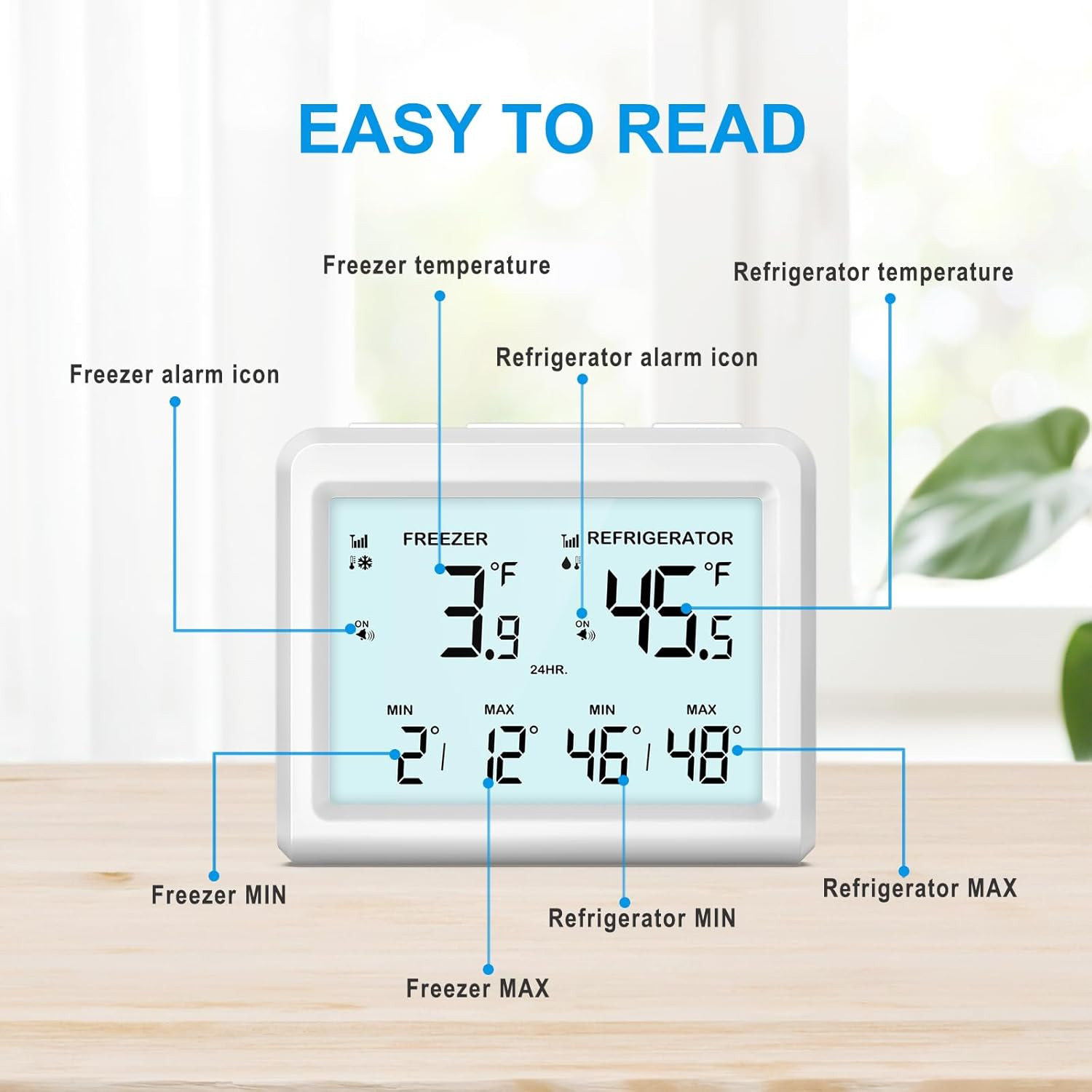 Refrigerator Thermometer with Freezer Alarm -  Wireless Fridge Thermometer wi...