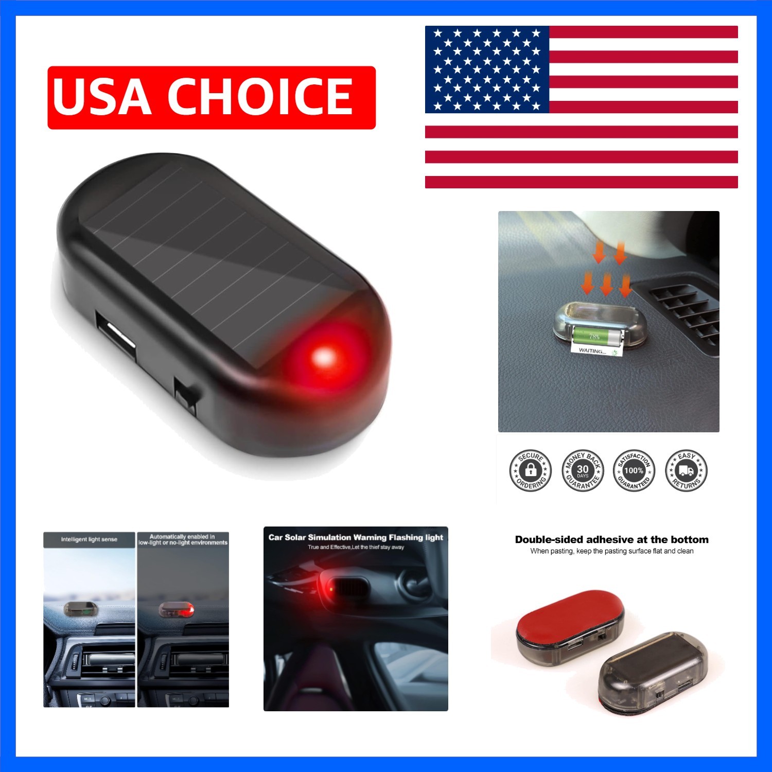 Car Solar Power Simulated Dummy Alarm，Anti-Theft LED Flashing Security Light ...