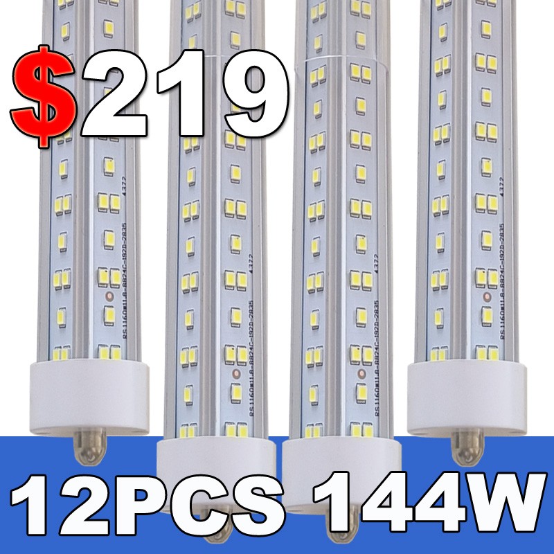 12 Pack 8FOOT 144W LED Tube Light FA8 Single Pin 8FT T8 Shop Light Bulb 6500K