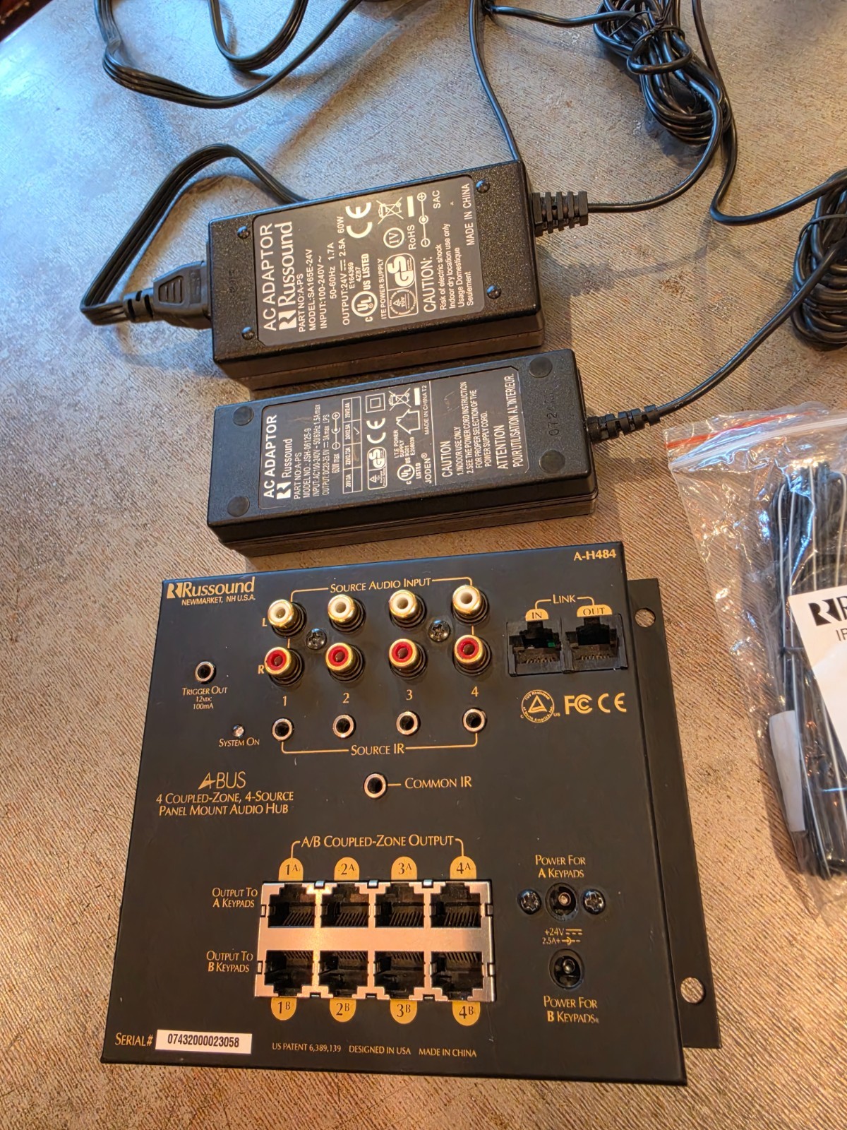 Russound A-H484 A-BUS 4-Source 4-Zone Audio Hub w/ 2 Power Supplies & IR Emitter