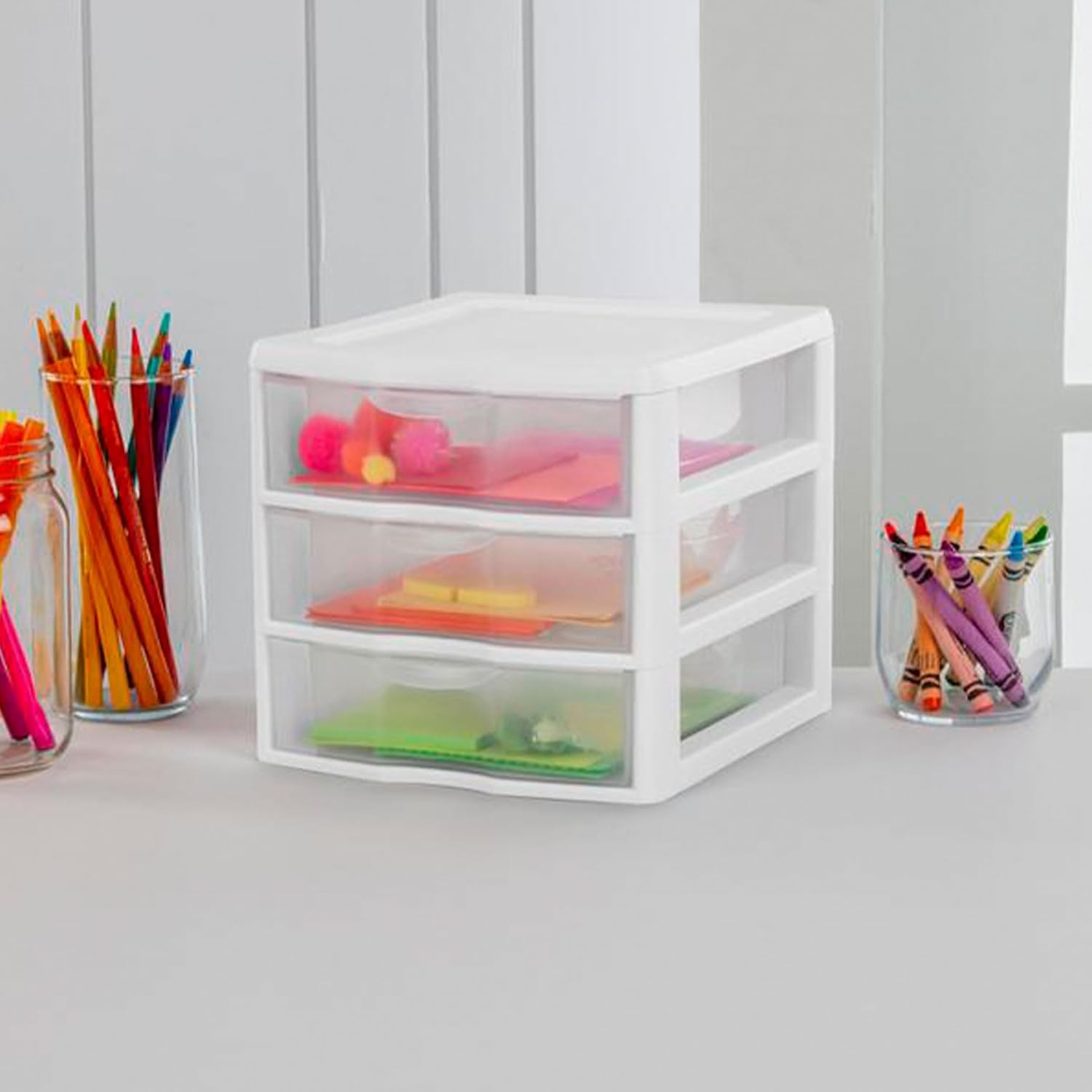 Sterilite Clearview Plastic Multipurpose Small 3 Drawer Desktop Storage Organiza