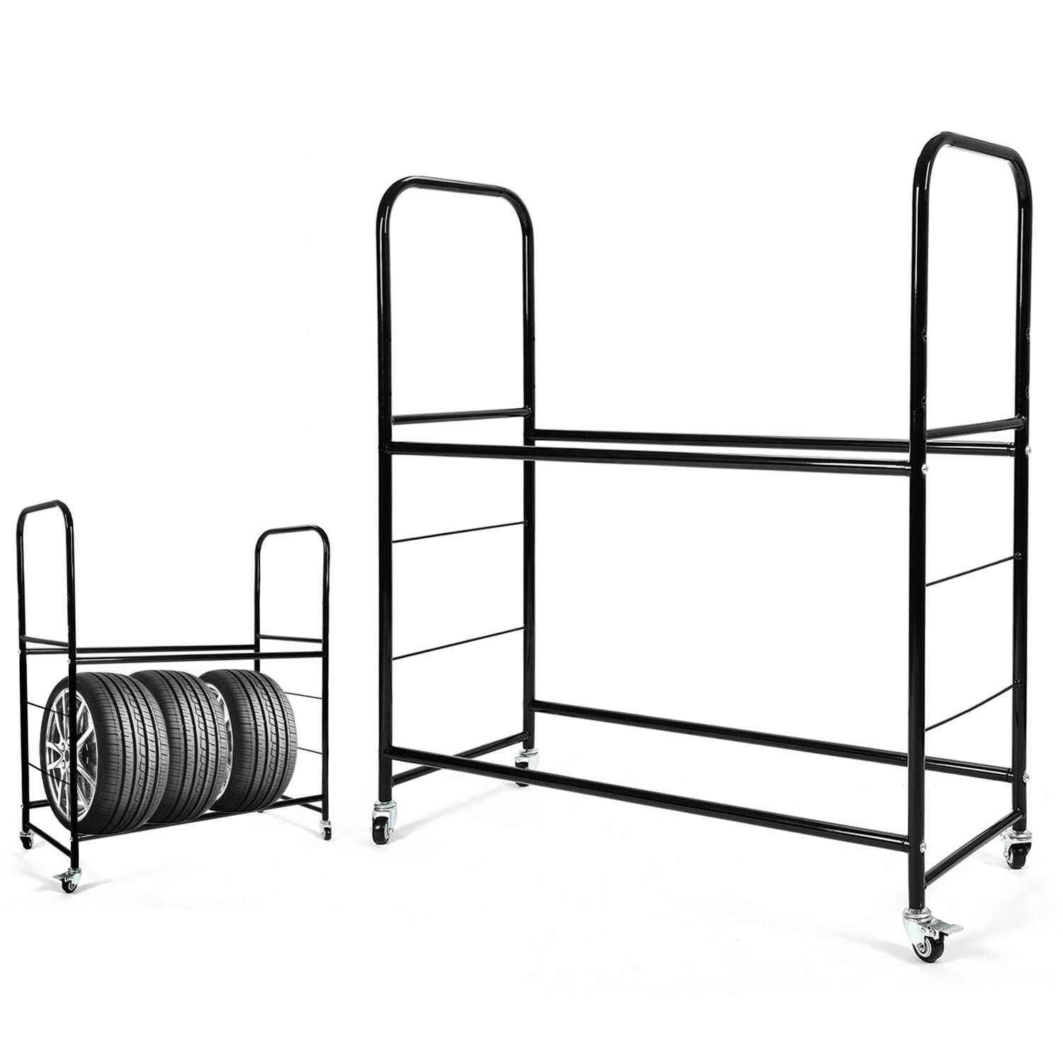 Steel Rolling Tire Storage Rack 2-Shelf Tire Holder Hold up to 8 Standard Tires