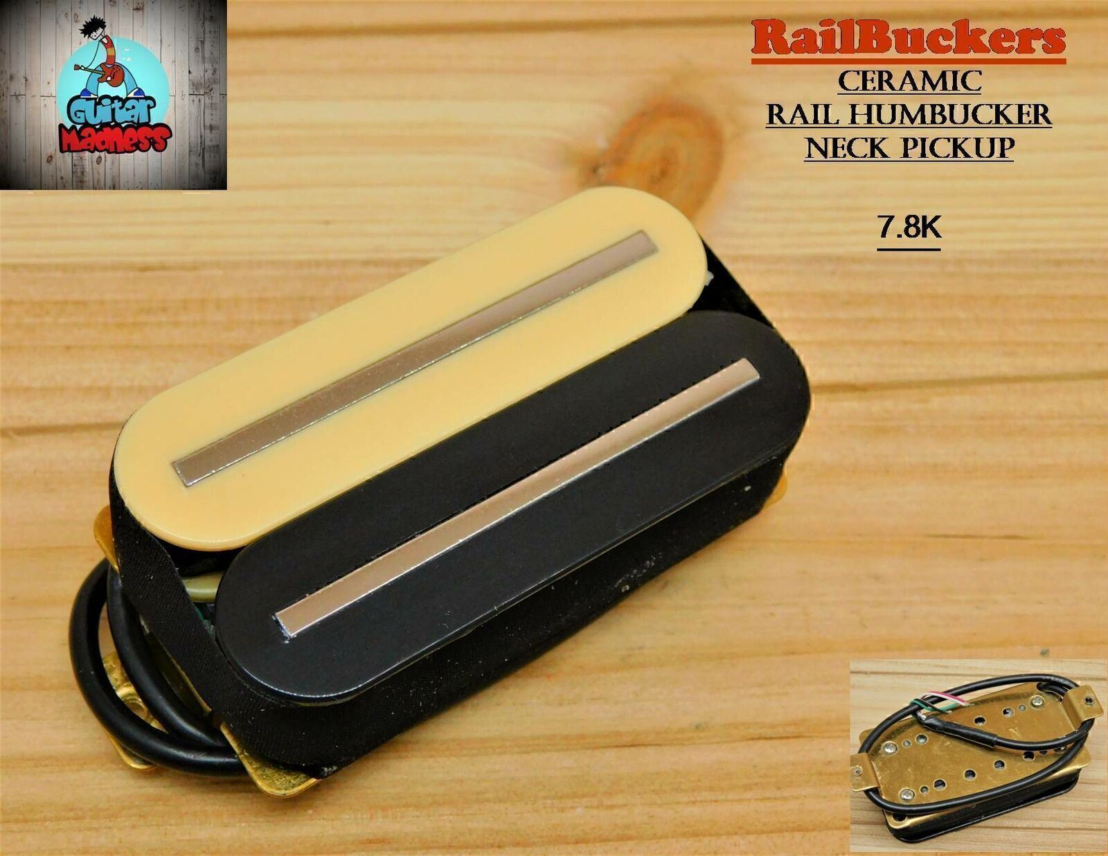 G.M. Railbuckers Humbucker Neck Pickup Zebra with Chrome Rails
