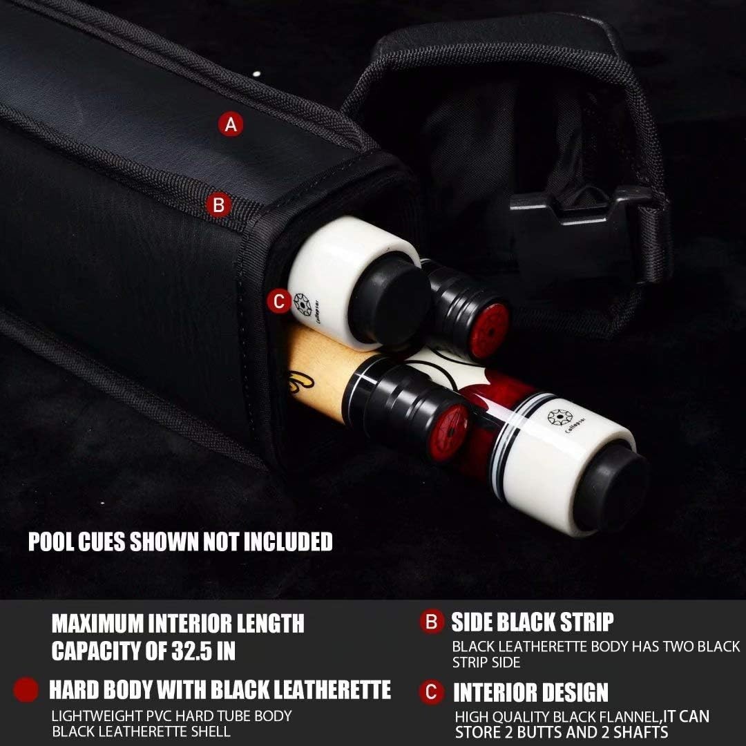 Elegant 2x2 Pool Cue Carrying Case - Adjustable Strap & Spacious Pockets