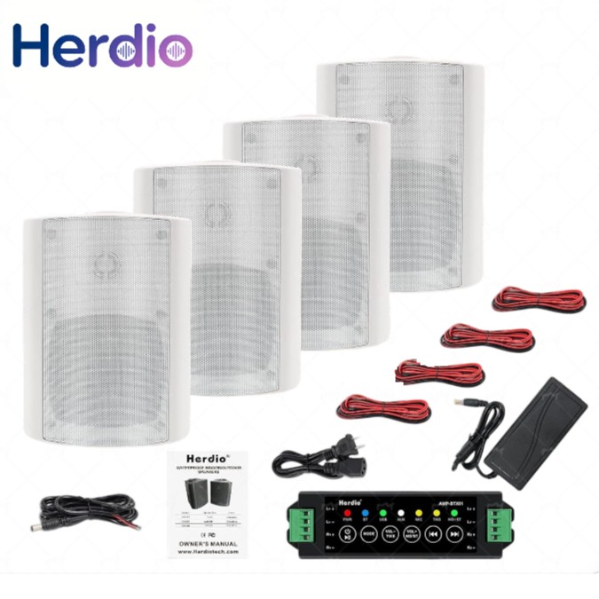 Herdio 4Pack 4" Indoor Outdoor Bluetooth Speakers 400W Stereo Home Theater Audio