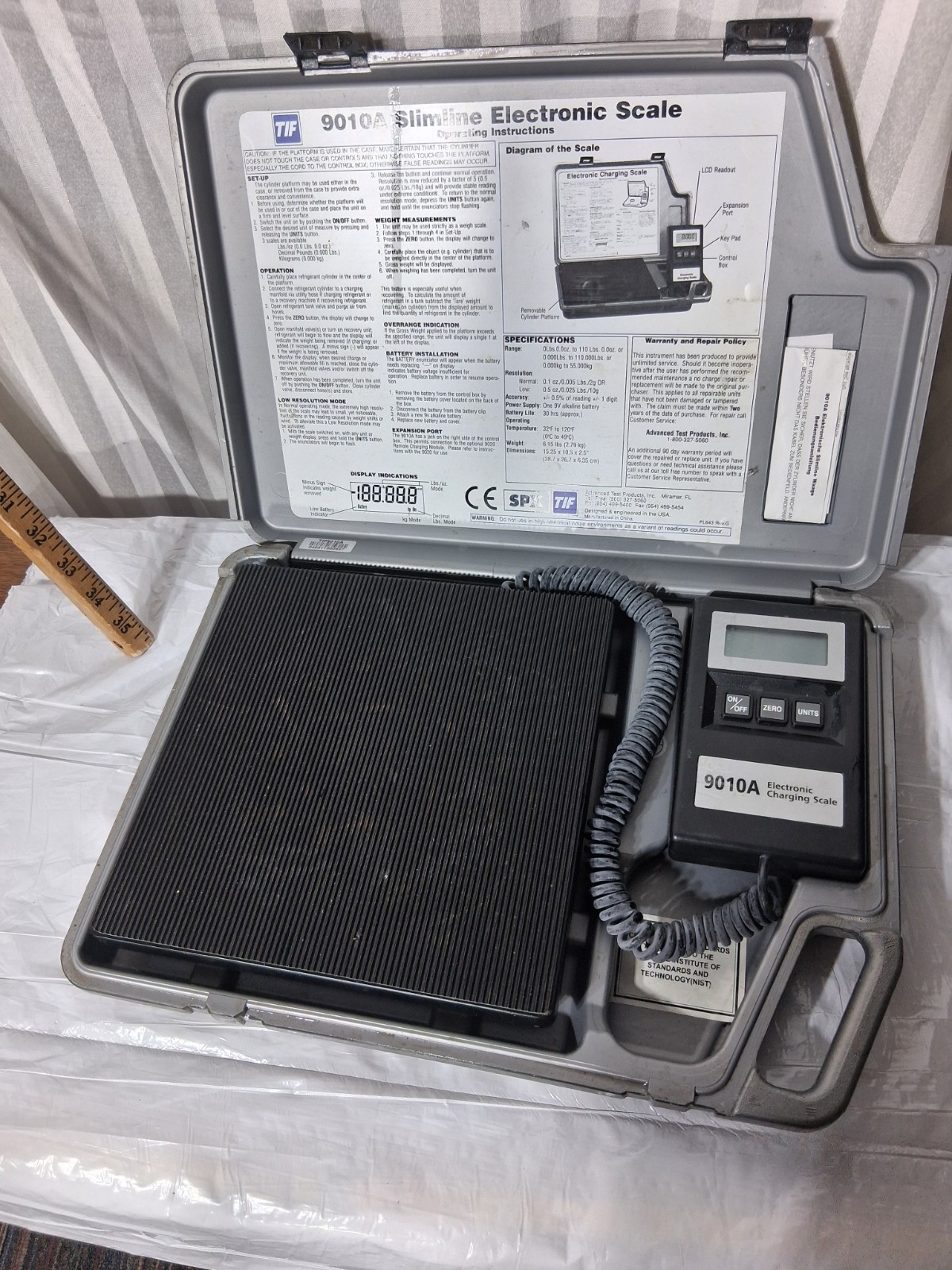 TIF 9010A Slimline Electronic Refrigerant Charging Scale in Case - WORKING