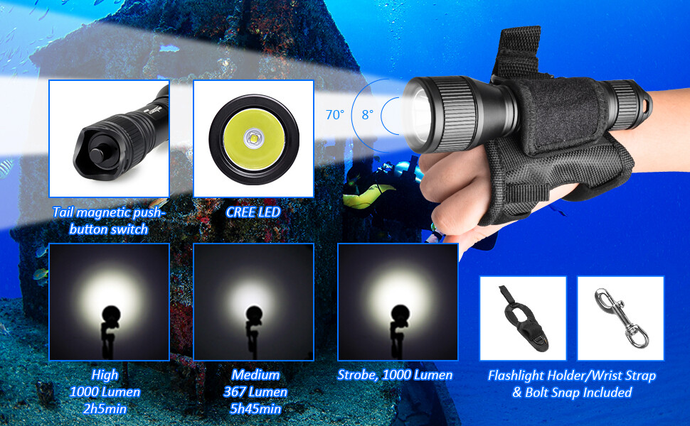 Scuba Dive Light for Cave Dive Cavern Underwater Photo Compact Night Dive Torch