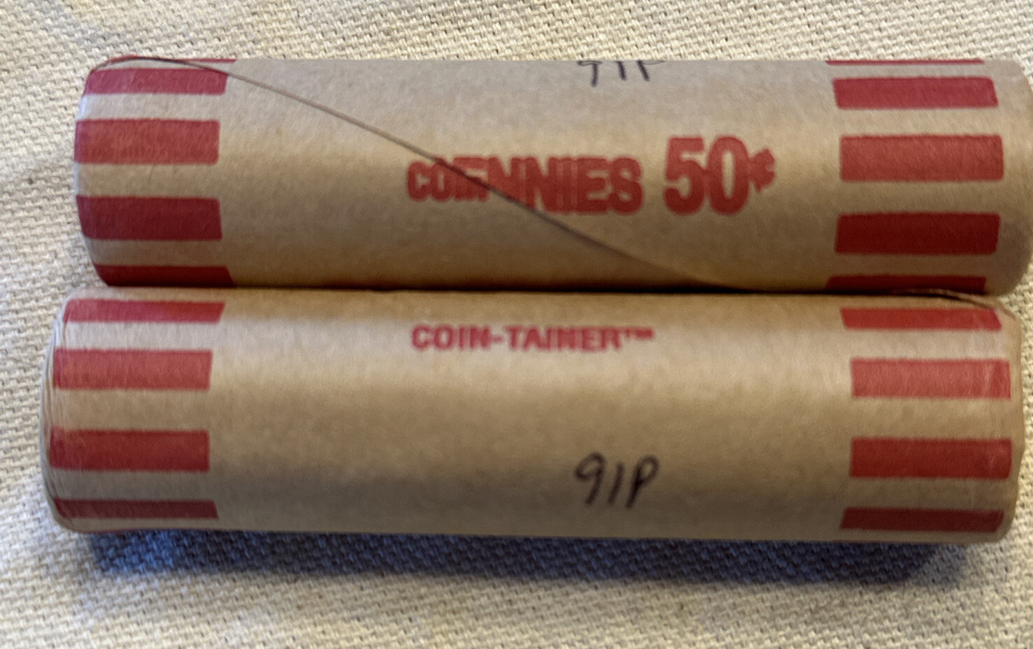 Two 1991 Bank Shotgun Wrapped uncirculated Lincoln Cent Rolls