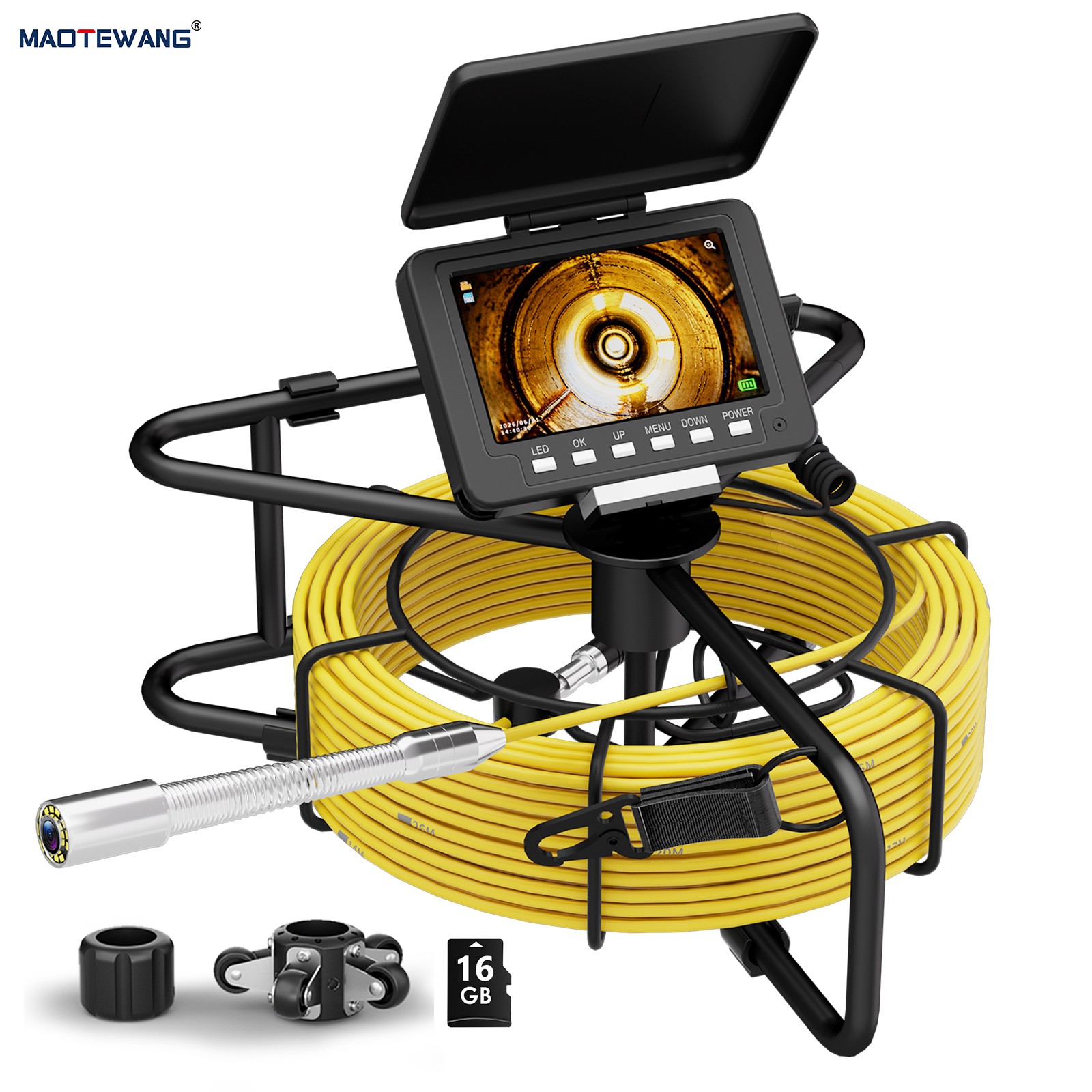 50M Sewer Pipe Inspection Video Camera, 23mm Drain Endoscope 16GB 5" Monitor