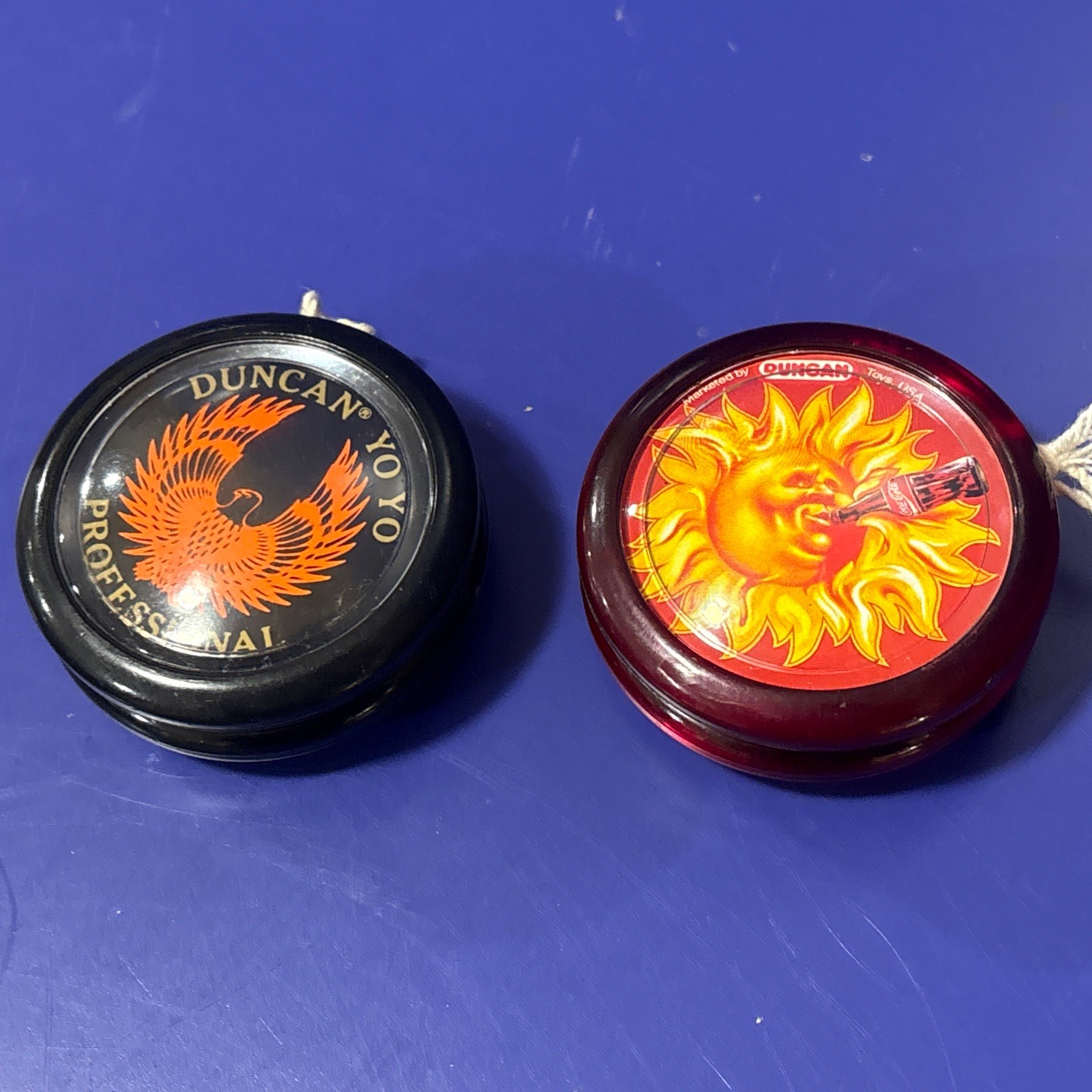Lot of 2 Vintage Duncan Yo-Yos ~ Coca Cola Hot Sun and Professional Orange Eagle