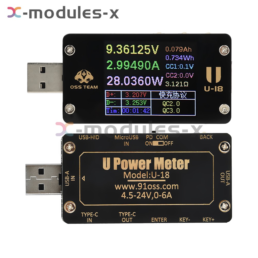 USB Power Tester DC 4-25V 6.5A Digital Voltage Meter Charge Detector 1.77-inch