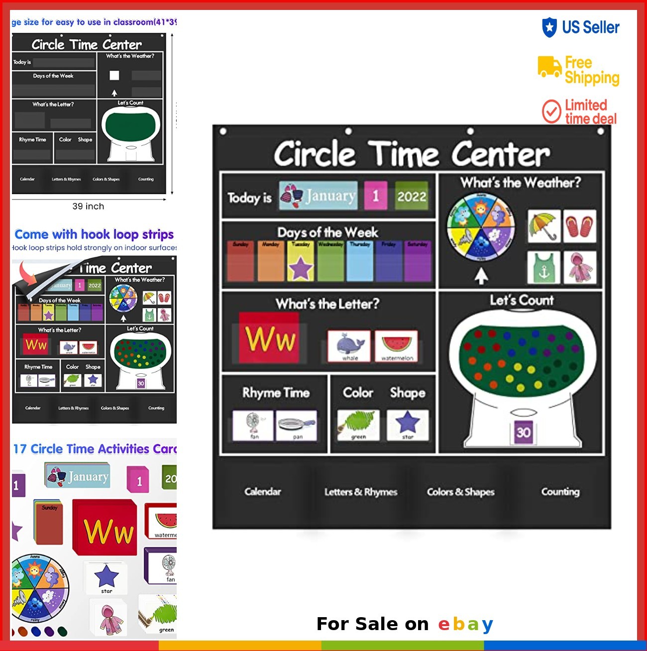 Circle Time Pocket Chart 39x40 Inch Classroom Learning Calendar Weather