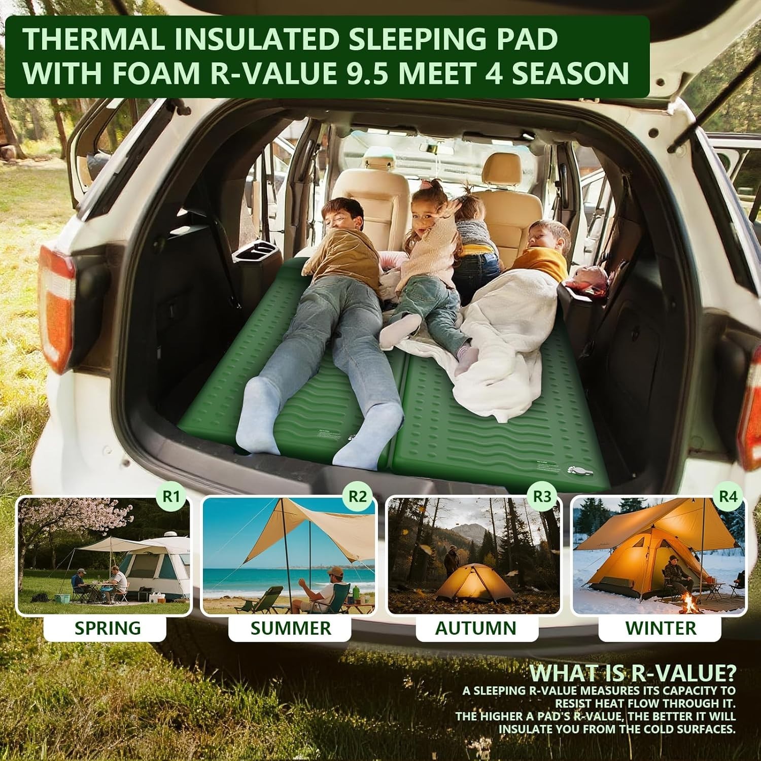 Memory Foam Sleeping Pad with Built-in Pump 9.5 R-Value Compact Camping Mat G...