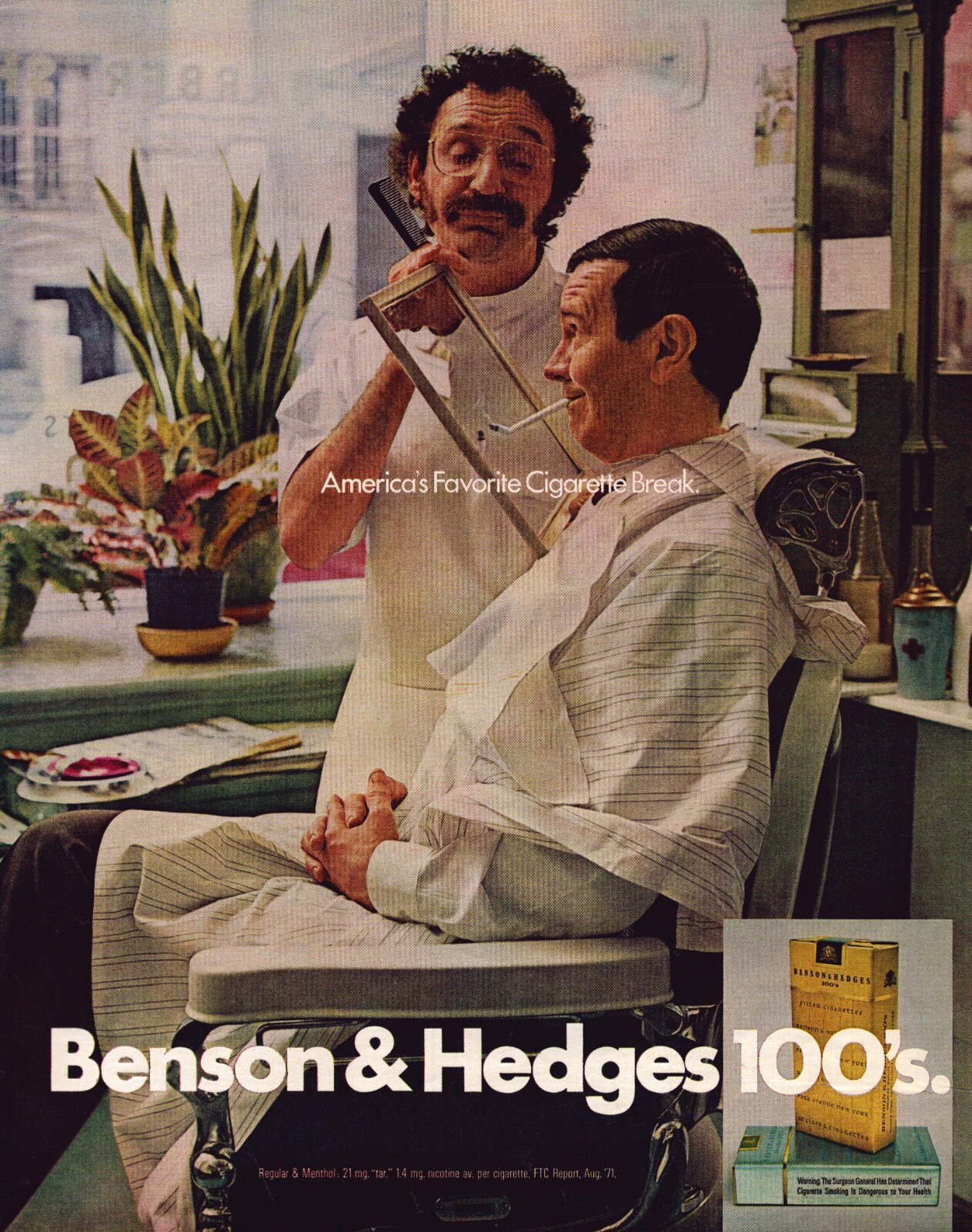 1972 Benson & Hedges 100s Cigarettes Print Ad Barber Chair Mirror