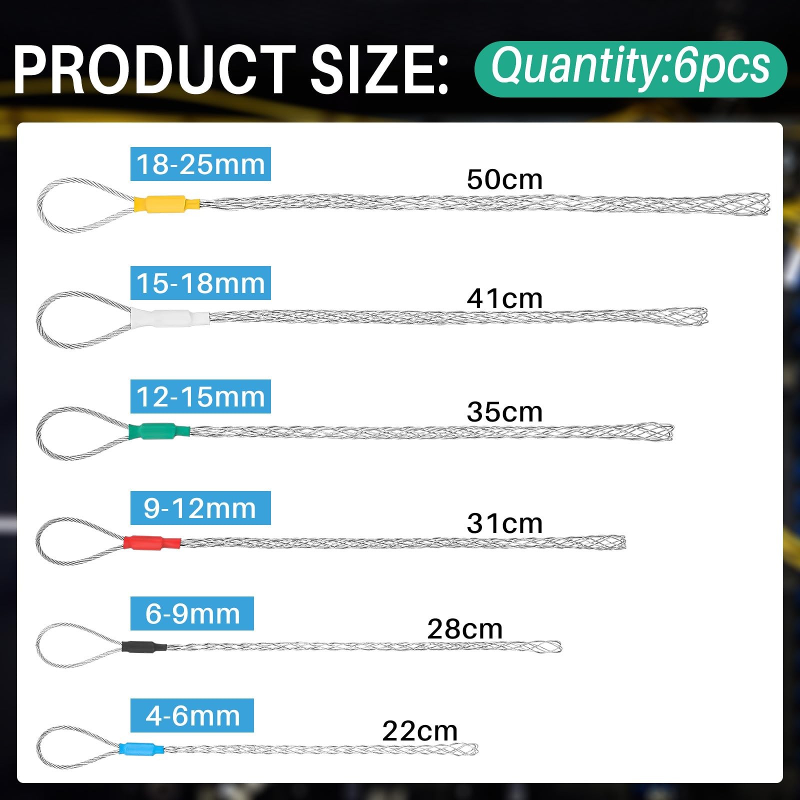 Yaocom 6 Pcs Cable Puller Socks 4-25 mm Cable Pulling Sock Grip Kit Eye Mesh