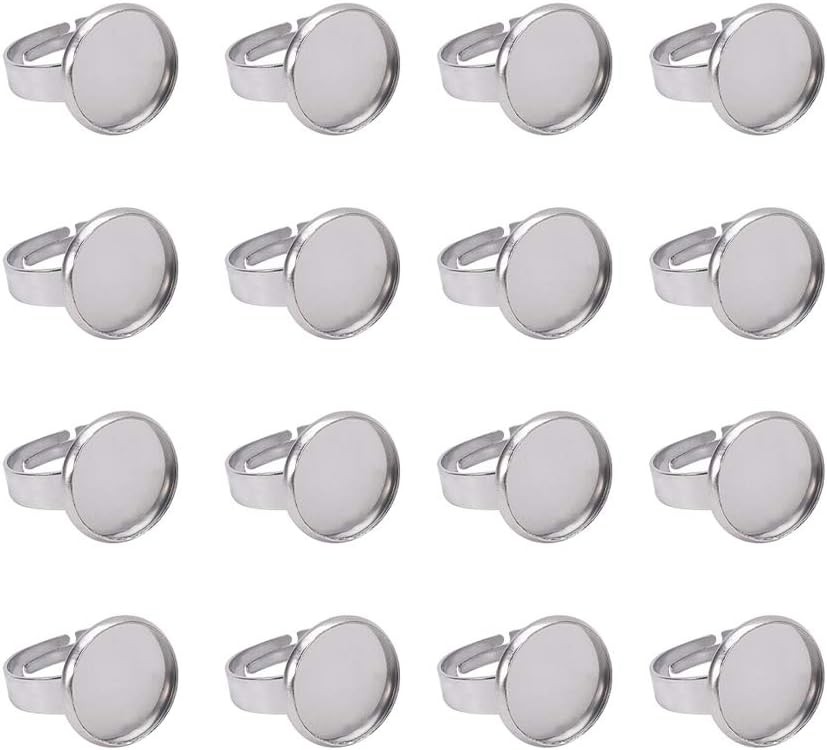 50pcs 12mm Stainless Steel Adjustable Ring Base Bezels